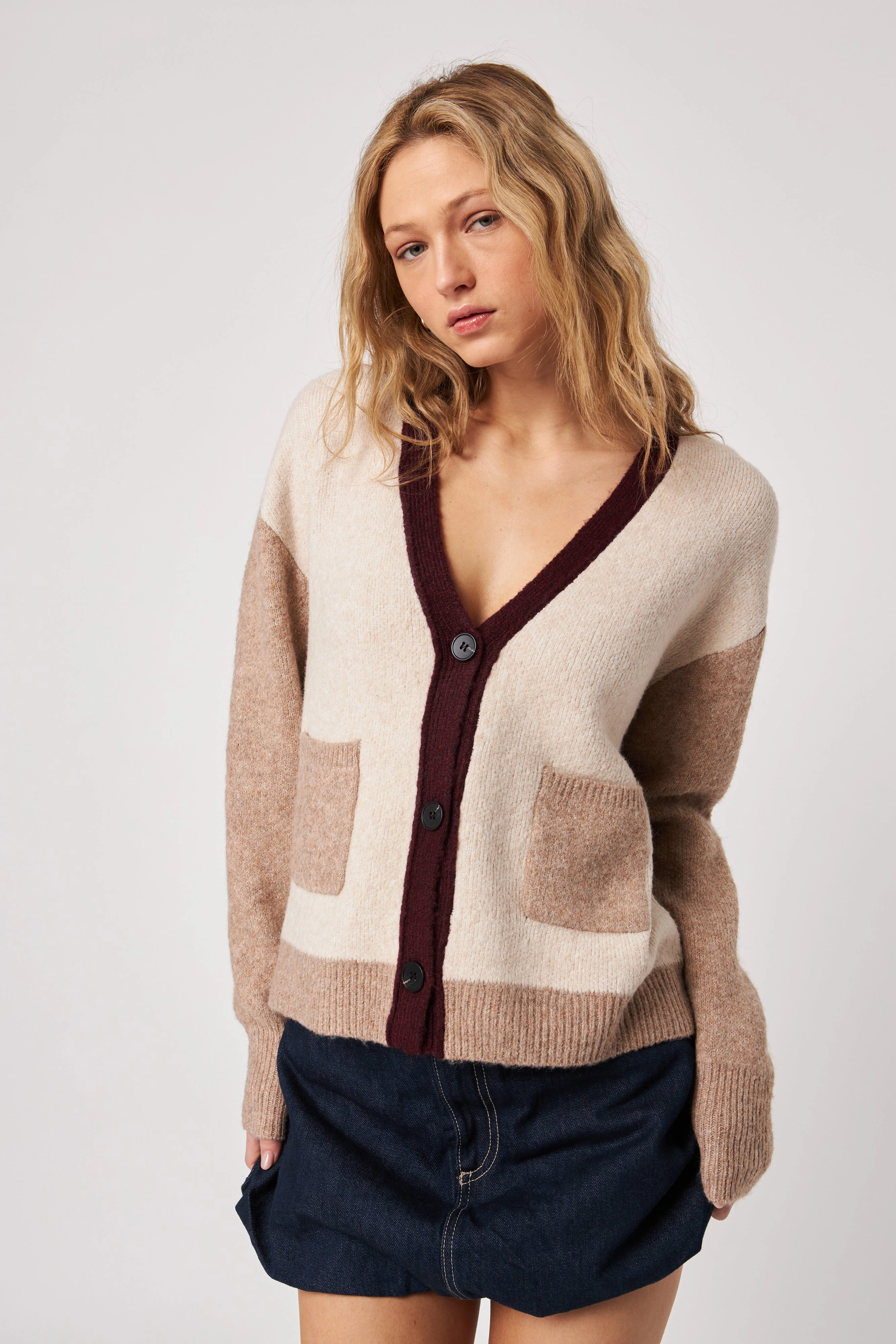 LINDEN COLOUR BLOCK CARDIGAN Easy Wash