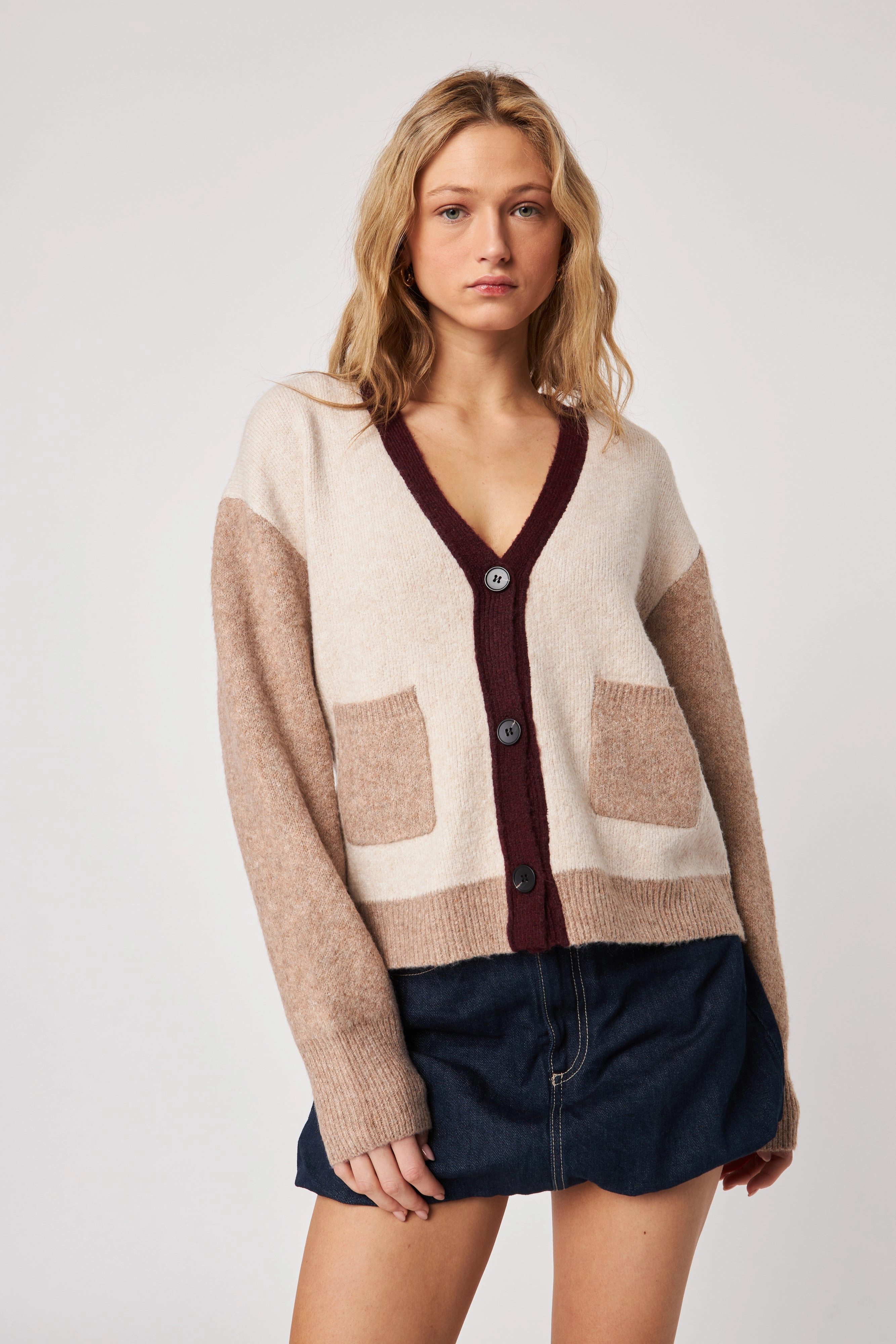 LINDEN COLOUR BLOCK CARDIGAN Casual Bottoms Winter Apparel