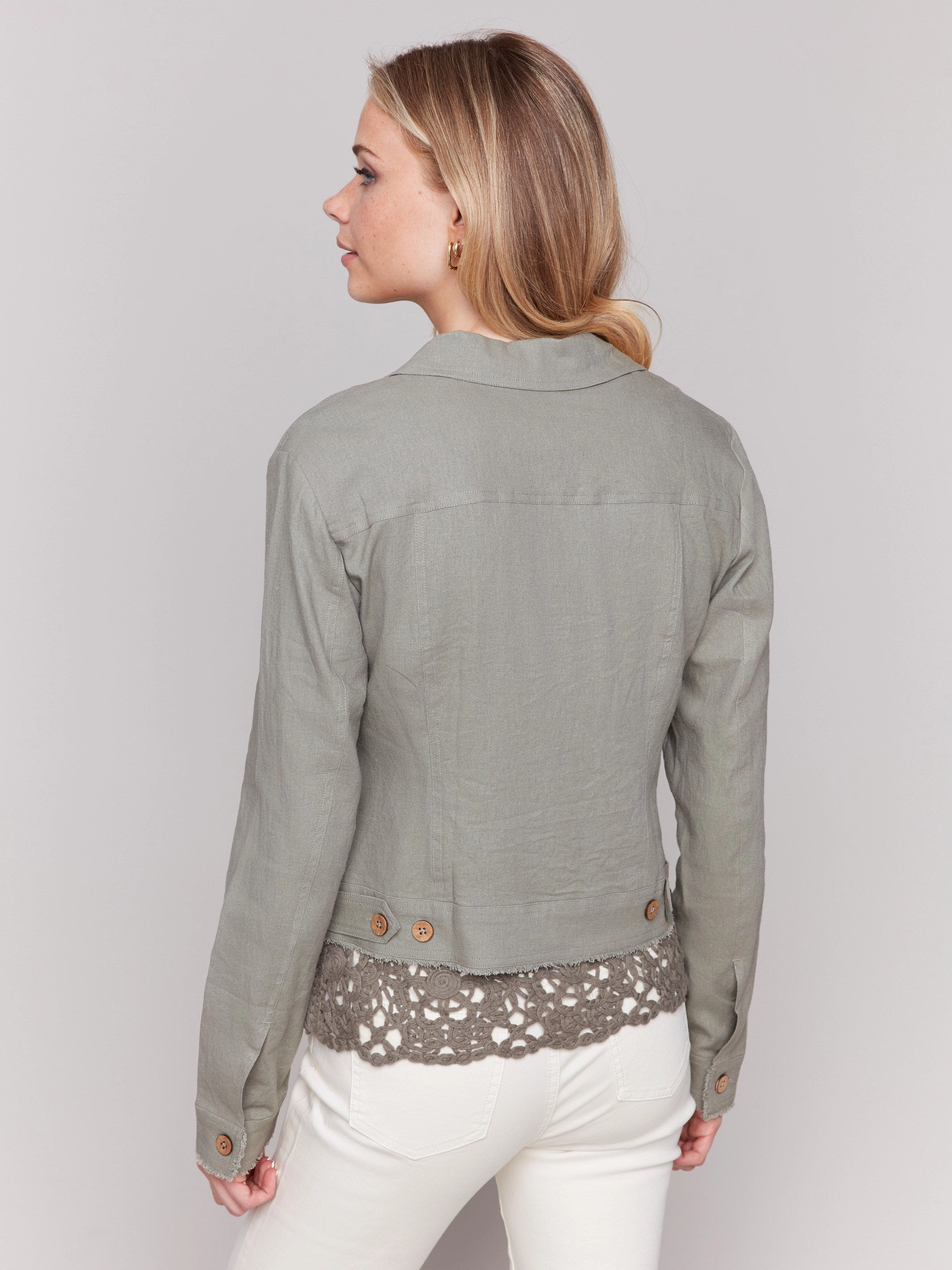 Linen Blend Jacket - Celadon Windproof Construction Mild Weather