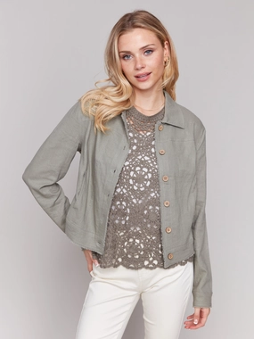 Linen Blend Jacket - Celadon WaterRepellentFabric Elasticized Edging