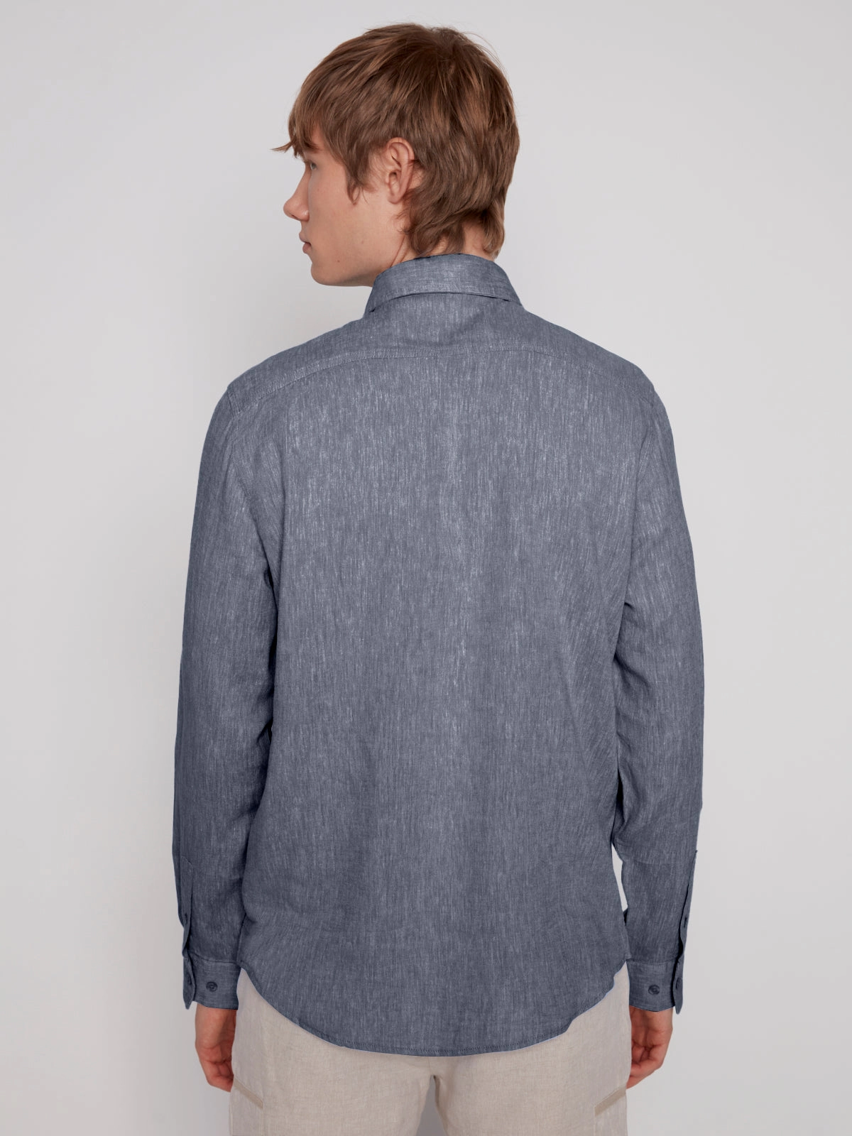 LINEN BLEND LONG SLEEVE SHIRT Utility Jacket TaglessCollar