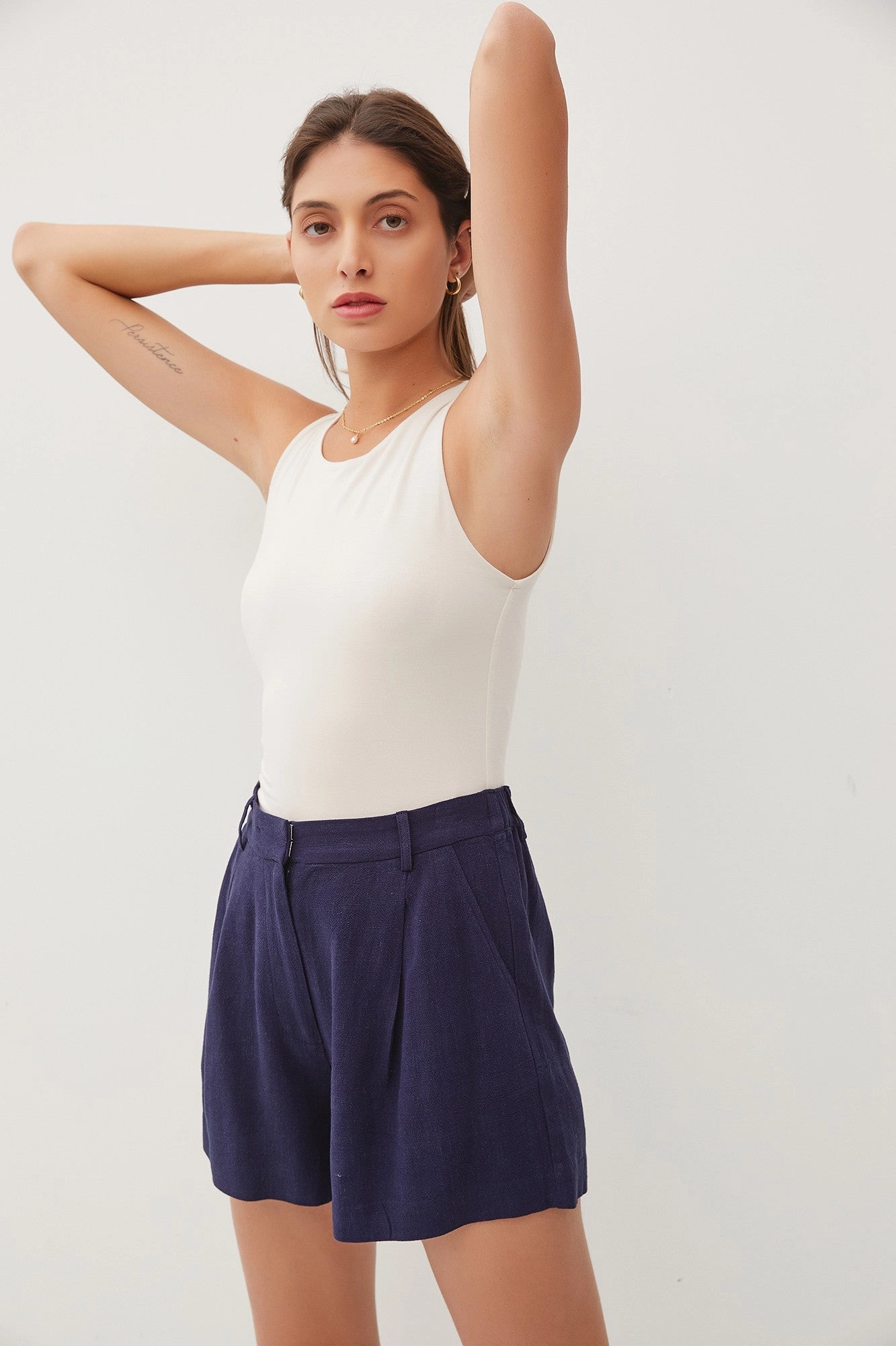 LINEN BLEND PLEATED SHORTS NonRestrictiveSilhouette