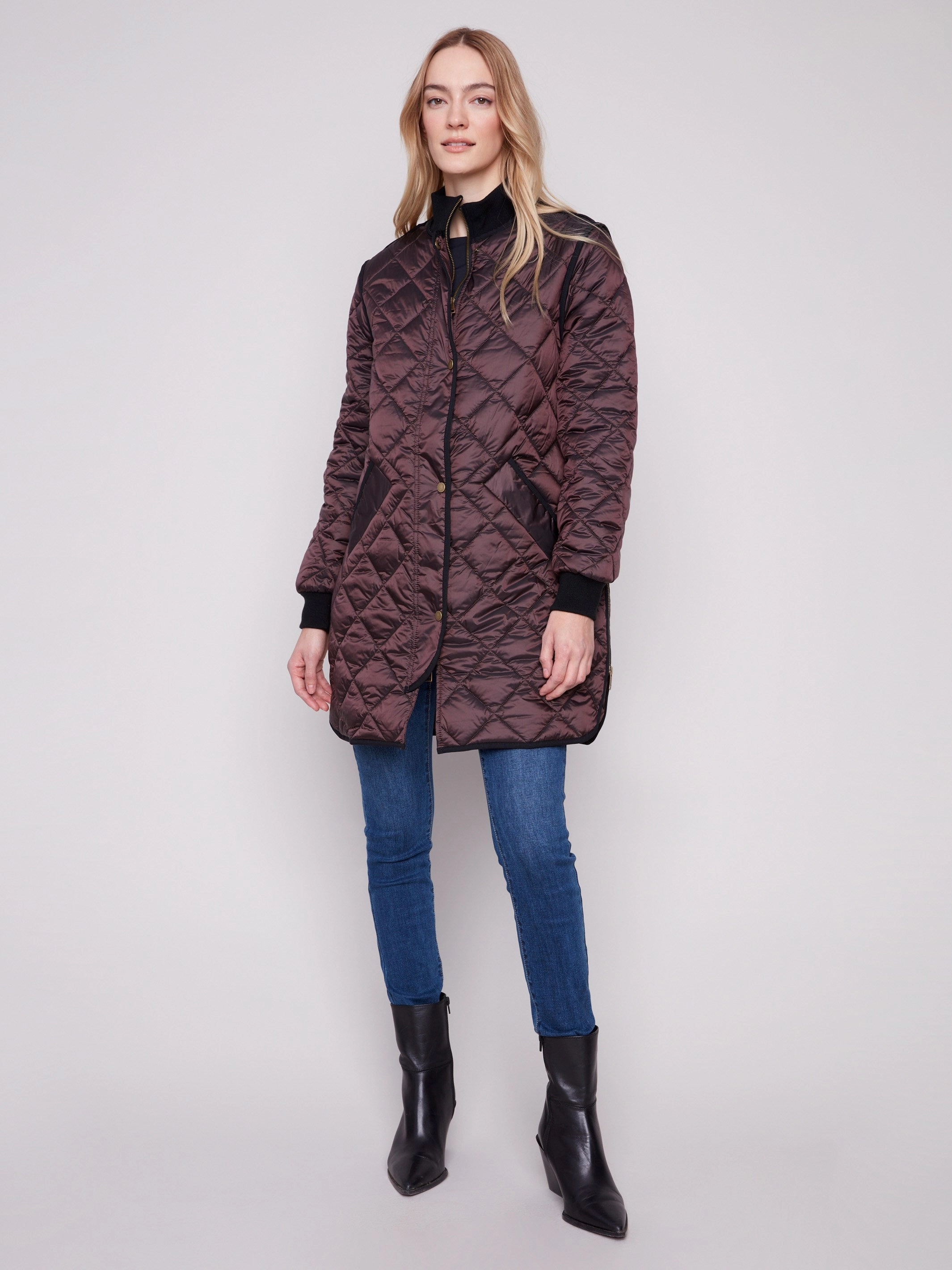 Long Quilted Puffer Jacket - Mocha Clean Lines