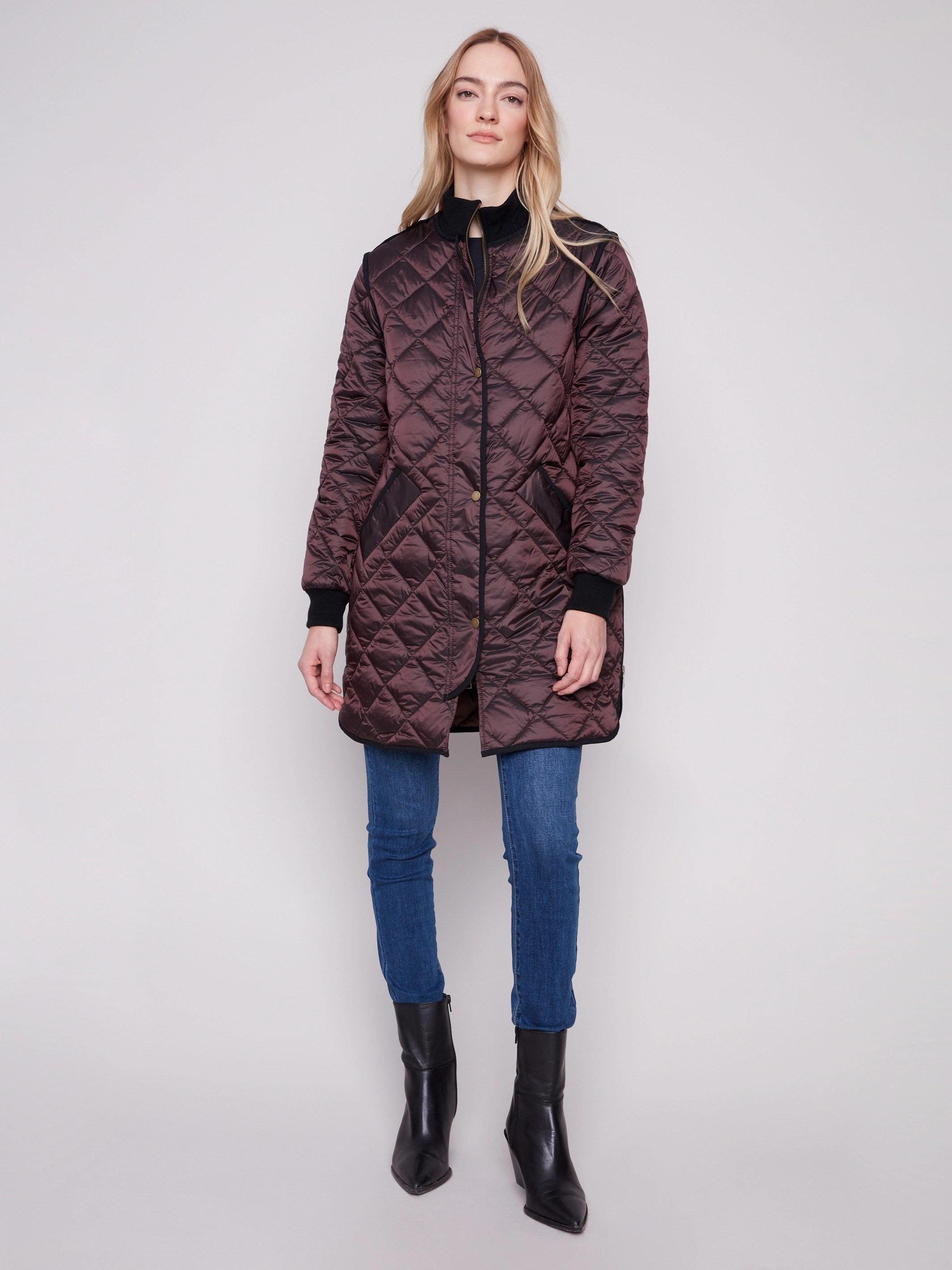 Long Quilted Puffer Jacket - Mocha Reinforced Stitching Moisture Managing Layer