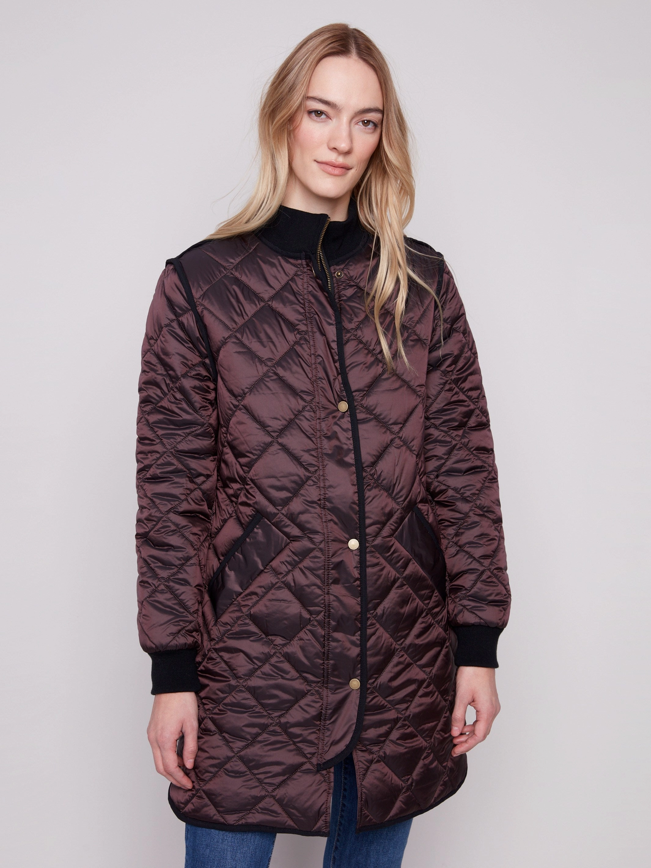 Moisture Wicking Lining Long Quilted Puffer Jacket - Mocha