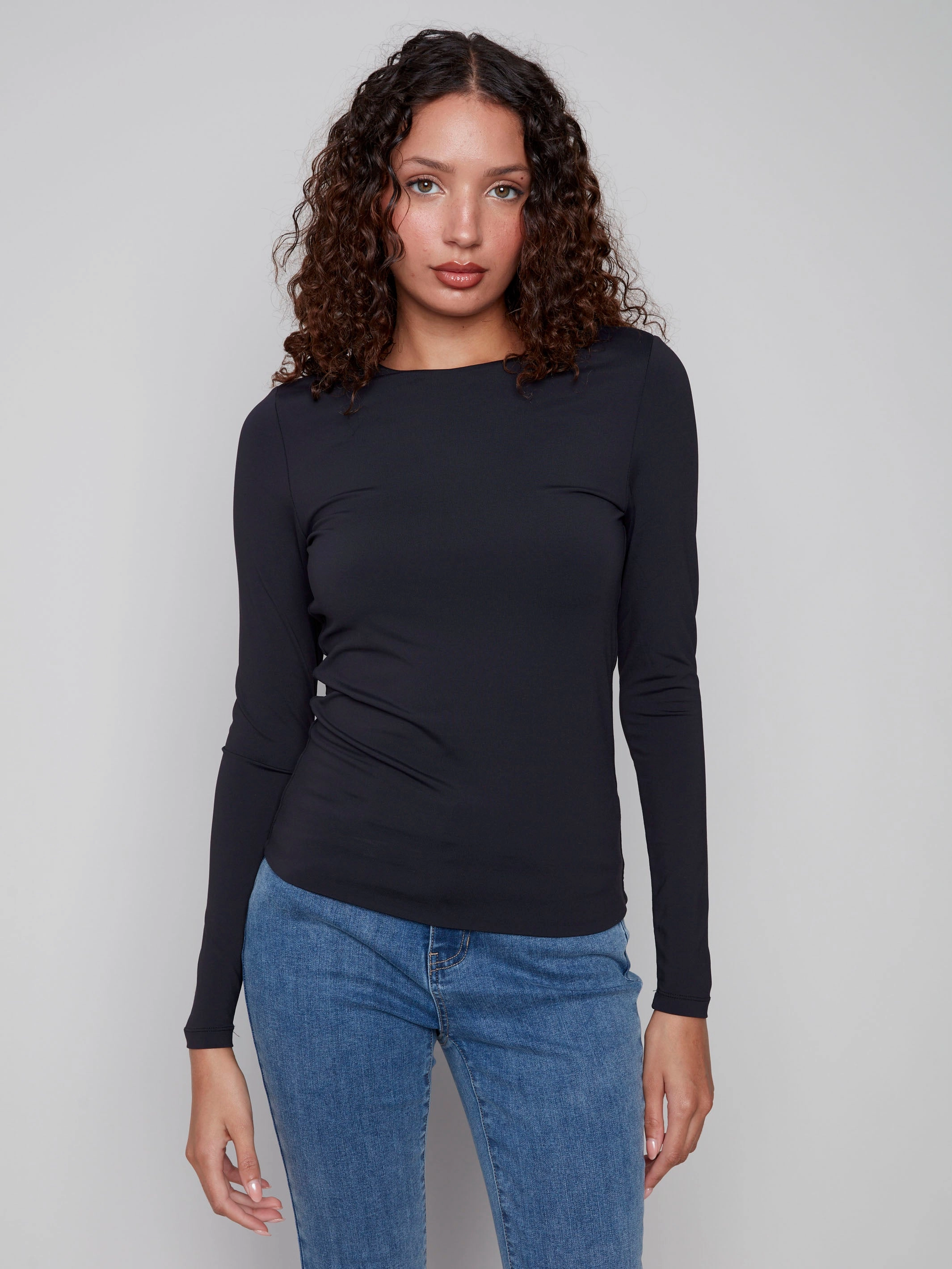 Long Sleeve Super Stretch Top - Black Comfortable Design
