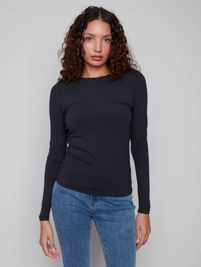Long Sleeve Super Stretch Top - Black Comfortable Design