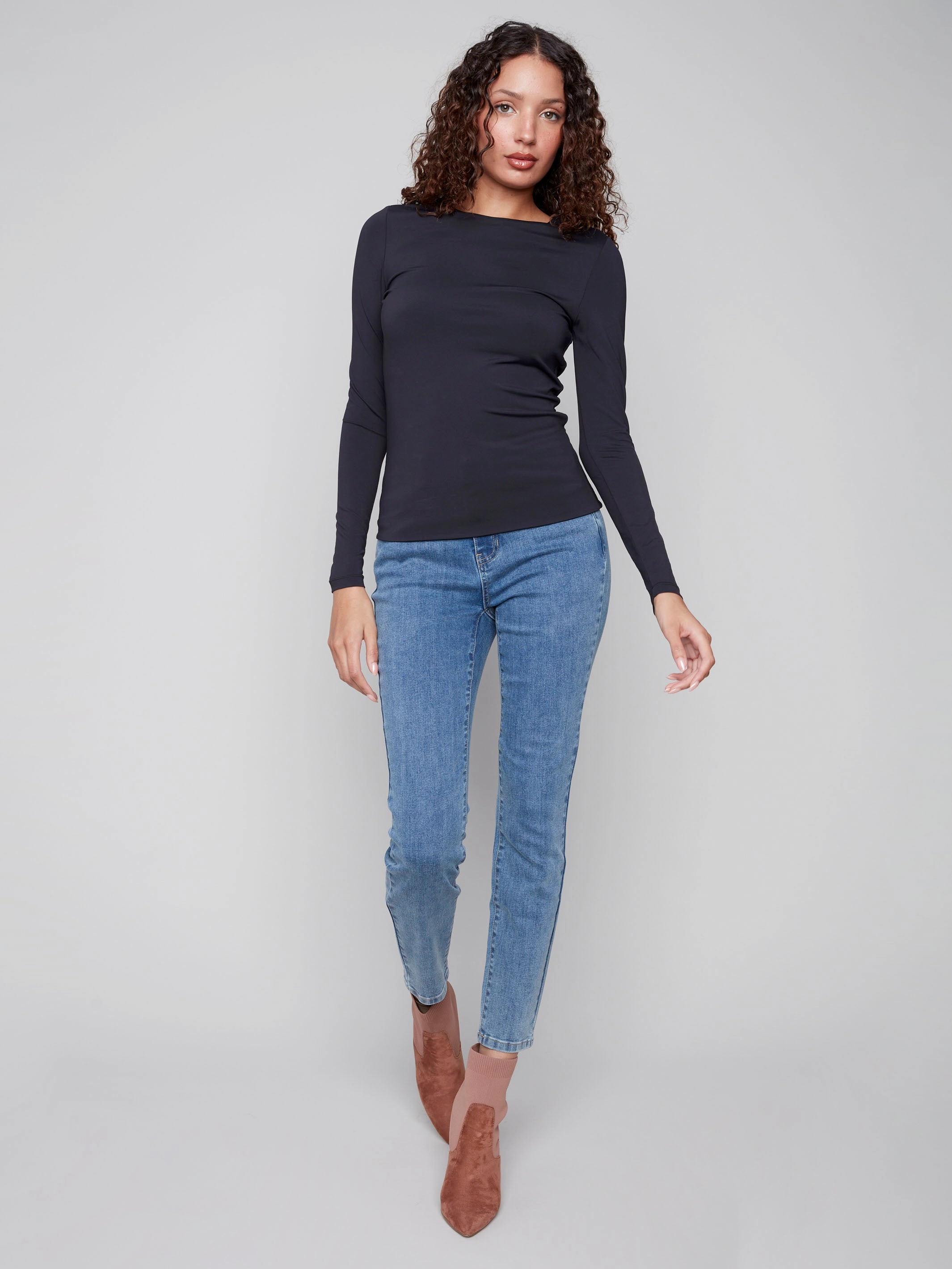 SmoothZipper Long Sleeve Super Stretch Top - Black