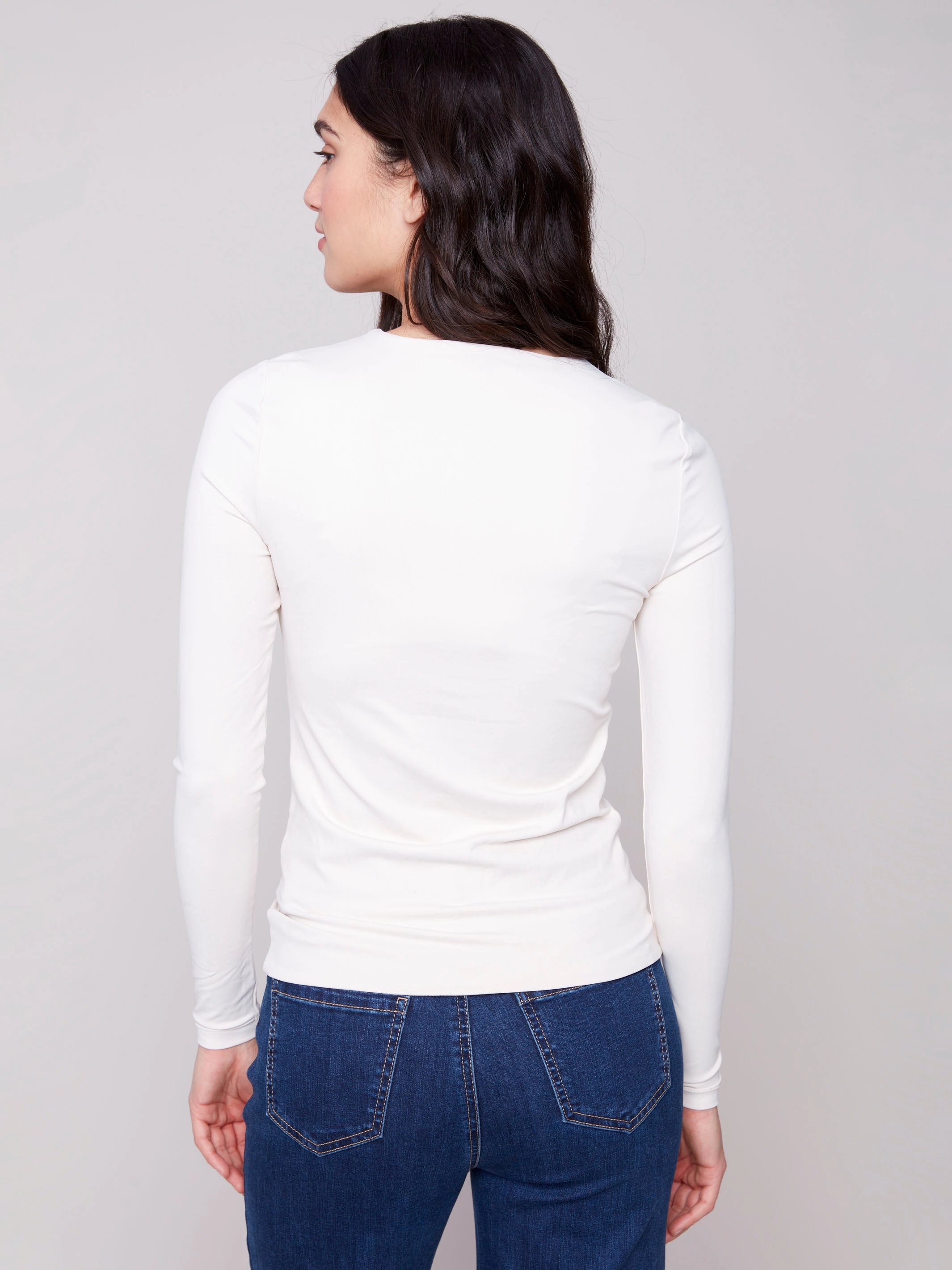 VentedBack MicrofiberTech Long Sleeve Super Stretch Top - Natural