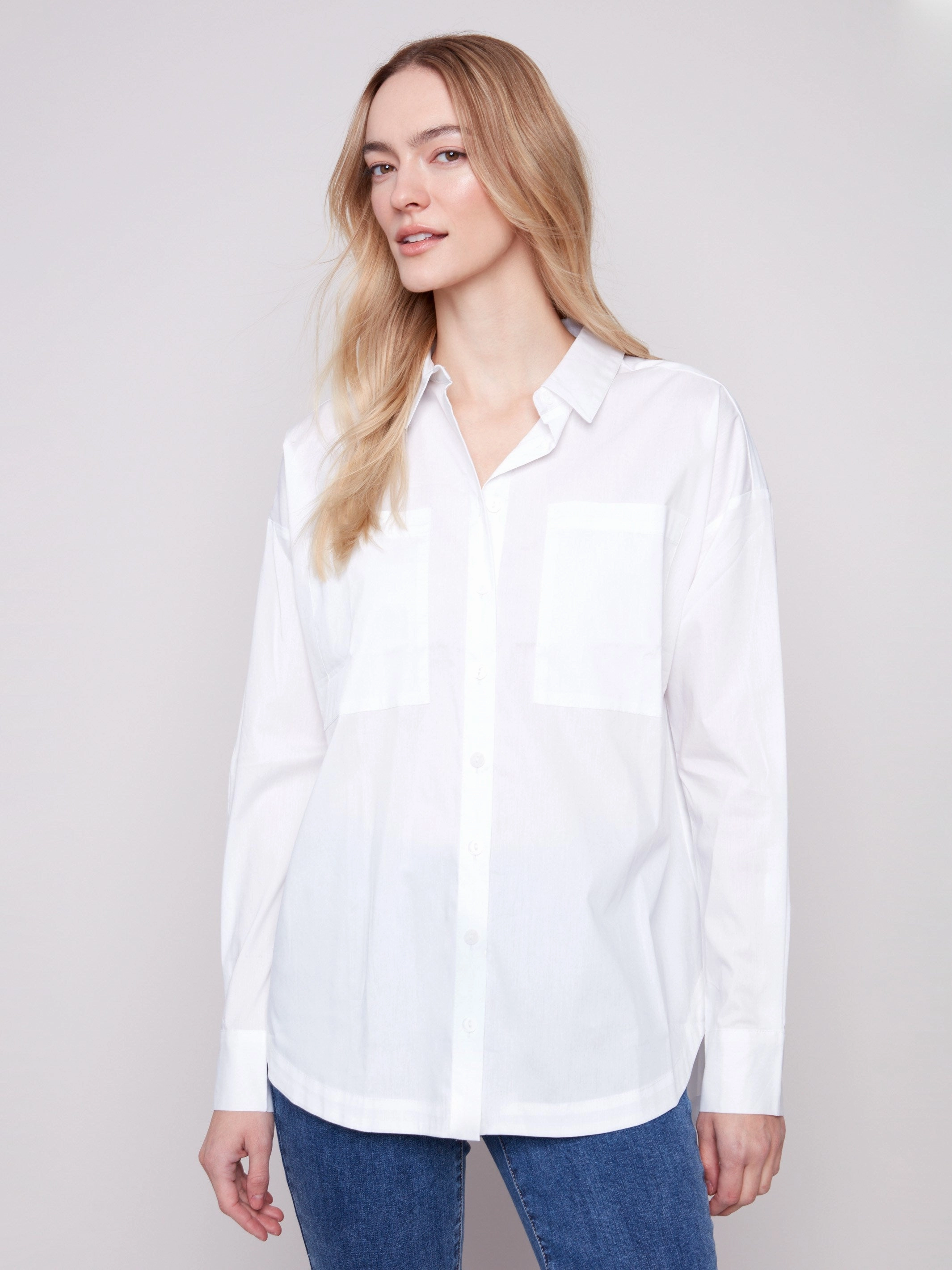 Loose Poplin Shirt - White Linen Neutral Color
