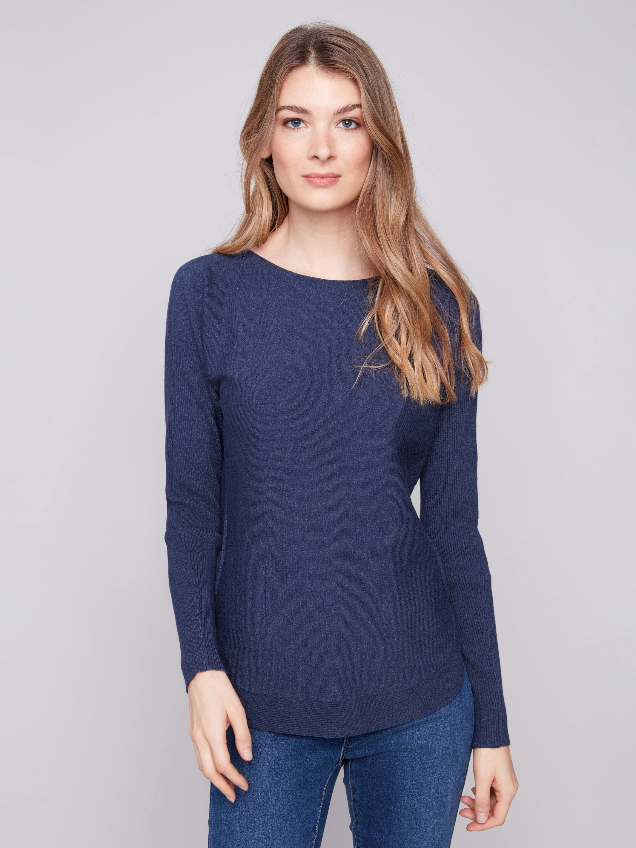 kitchen Sandaled Knit Sweater With Back Lace-Up Detail - Heather Denim