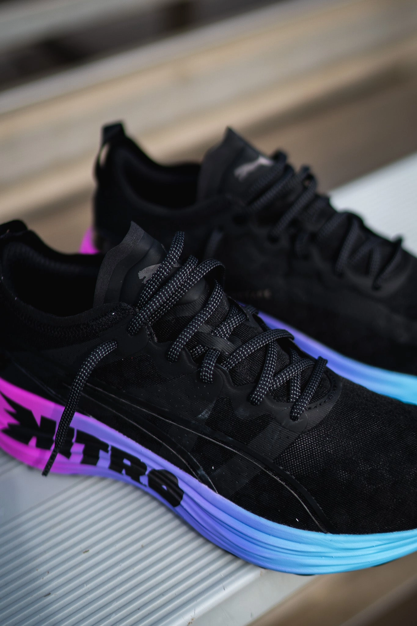 Mens Puma ForeverRun Nitro Sunset (Black/Luminous Blue) Timeless Performance