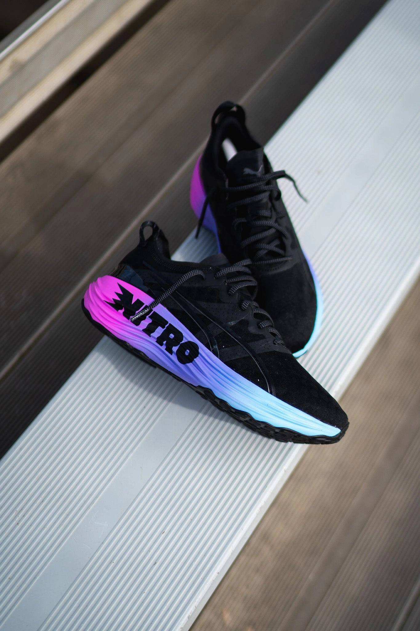 Mens Puma ForeverRun Nitro Sunset (Black/Luminous Blue) Multi Density Rubber