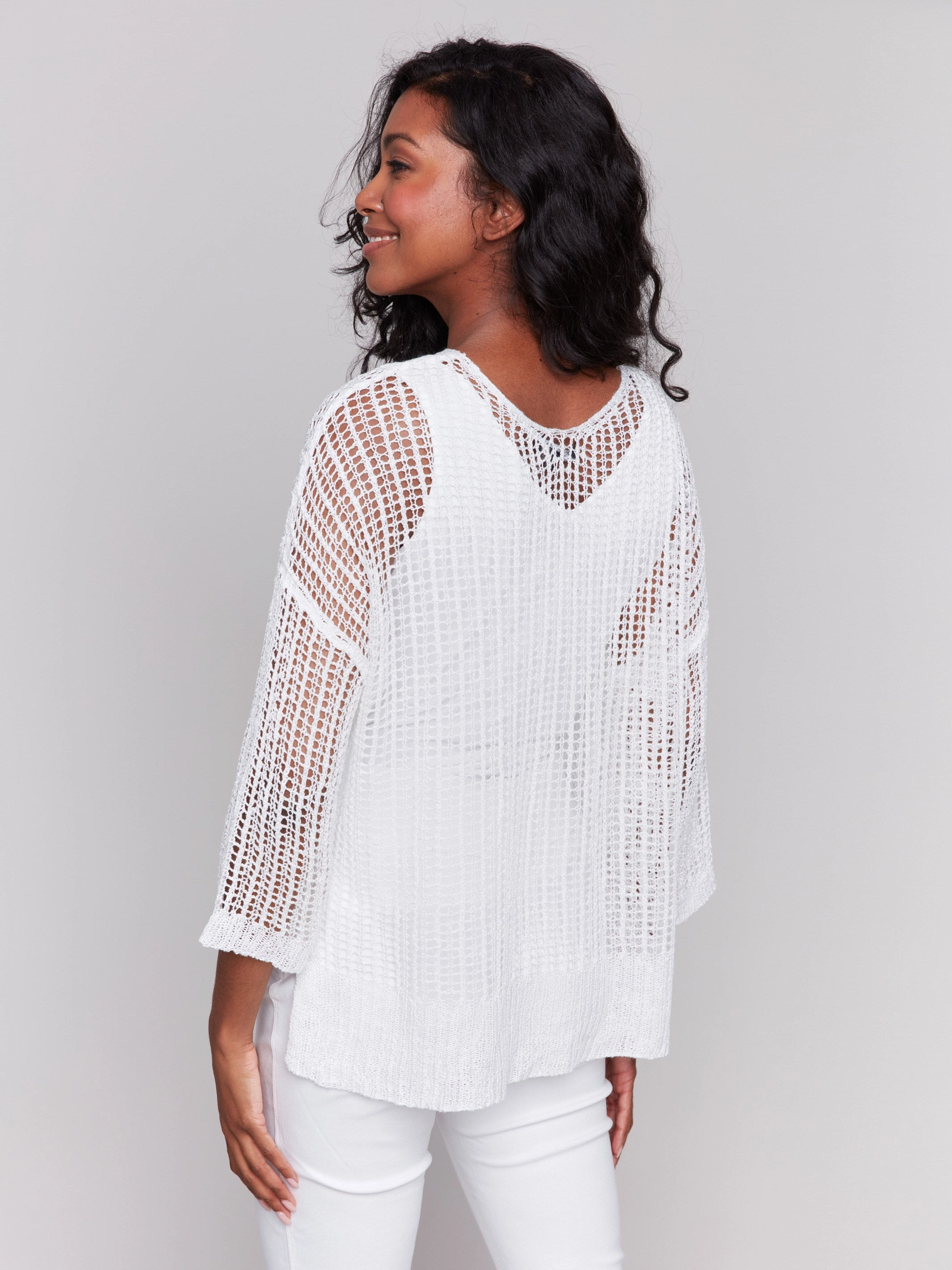 Fishnet Crochet Sweater - White Outdoor Flex Basic Layer