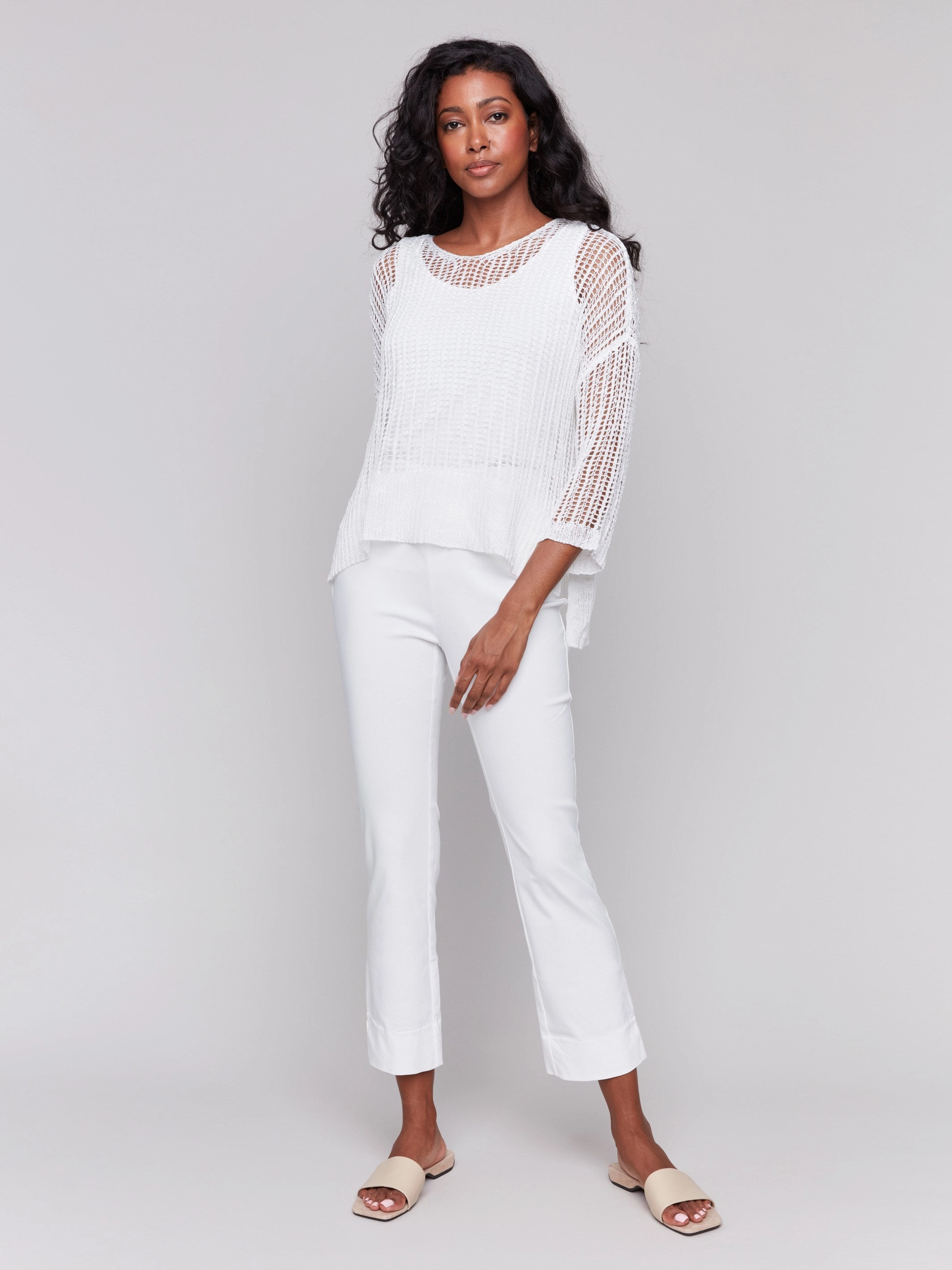 Fishnet Crochet Sweater - White Comfy Knitwear Quick Fit Design