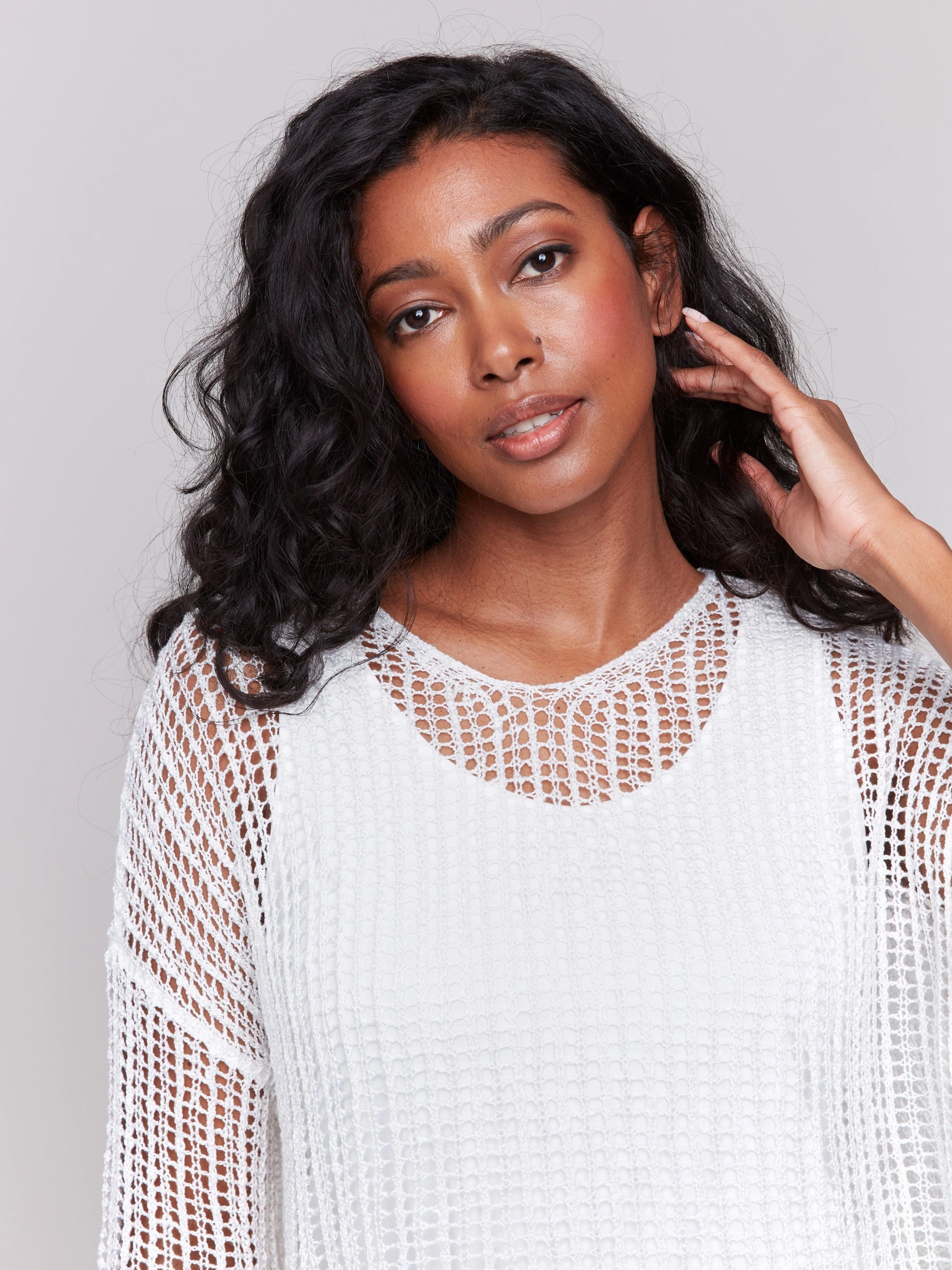 Fishnet Crochet Sweater - White Warm and Cozy