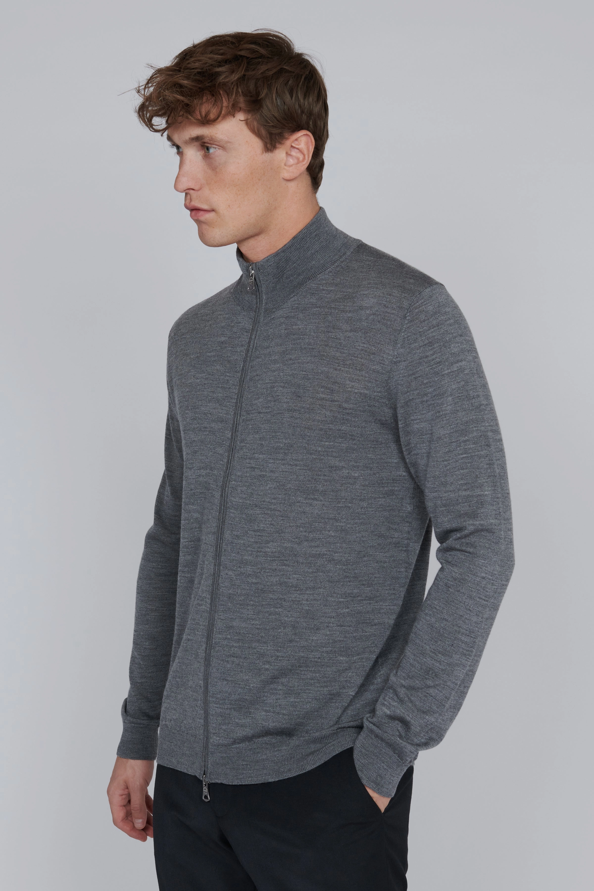 MAMASON MERINO FULL ZIP SWEATER Light Fabric