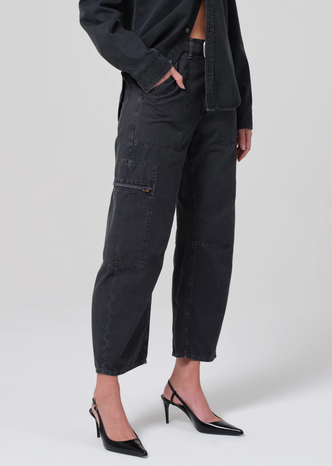 Casual Cool Style Appropriate MARCELLE LOW SLUNG CARGO IN WASHED BLACK