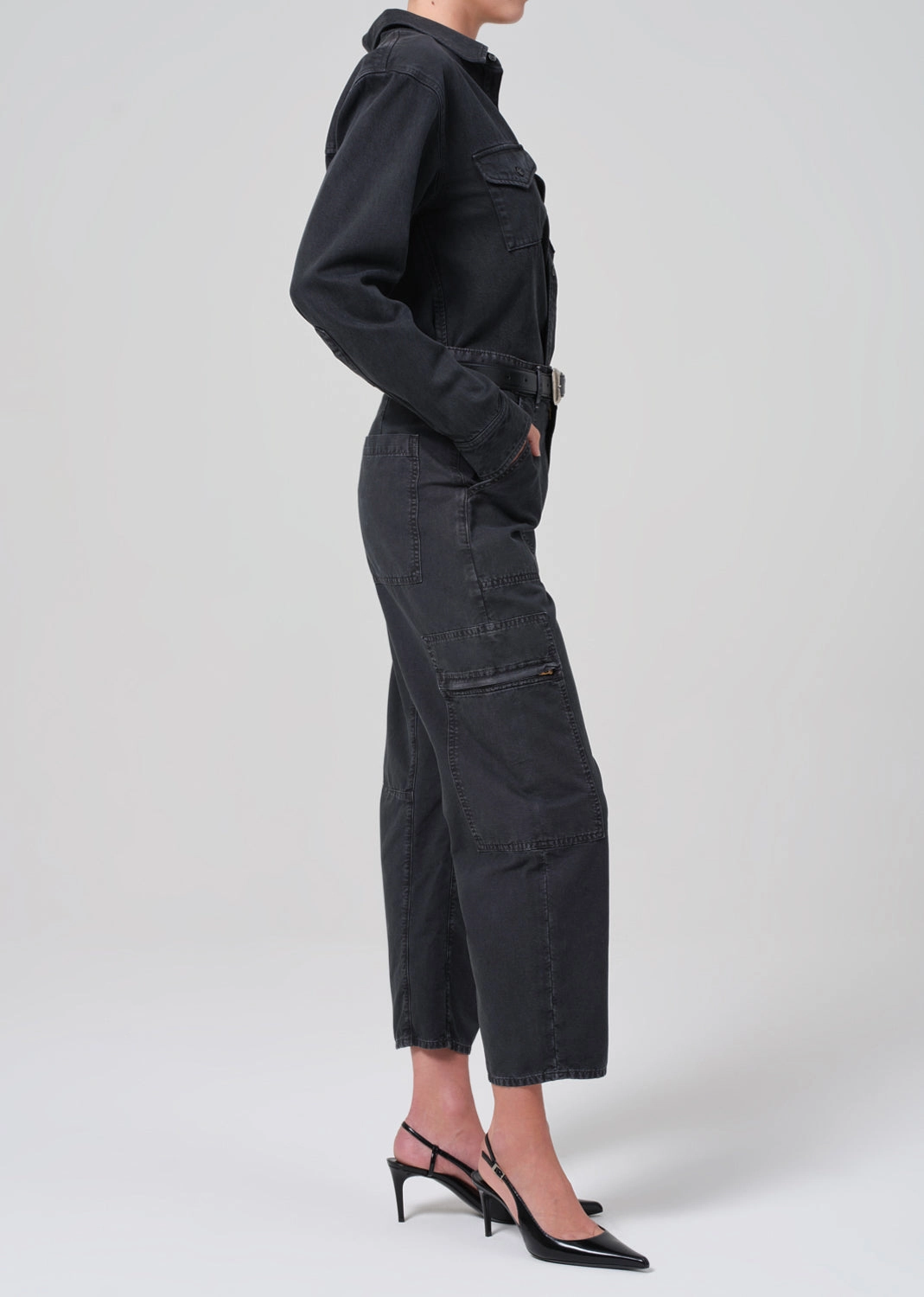 MARCELLE LOW SLUNG CARGO IN WASHED BLACK Versatile Relaxed Style