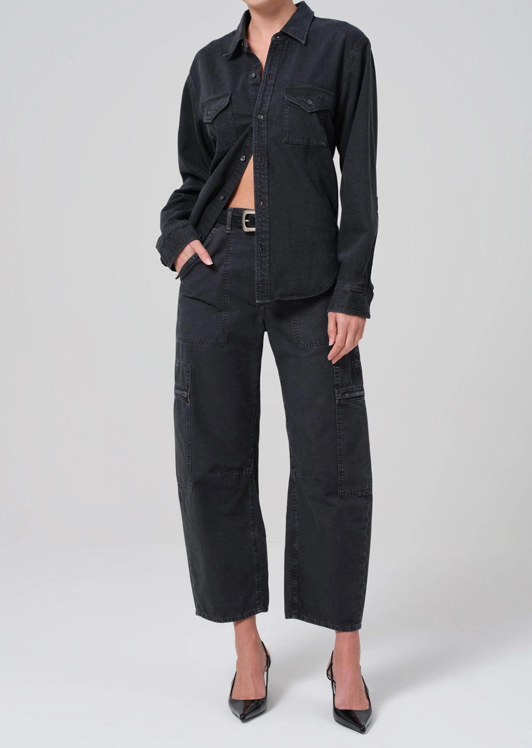 MARCELLE LOW SLUNG CARGO IN WASHED BLACK Comfortable clothing Smooth Loose Versatile