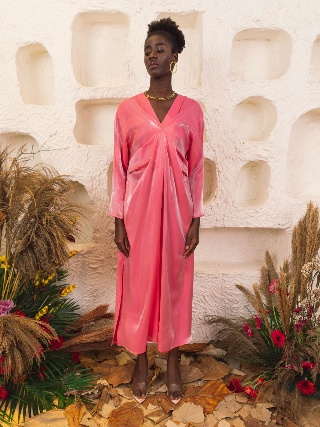 Sequin-Detail Aphrodite Rose Belted Dress