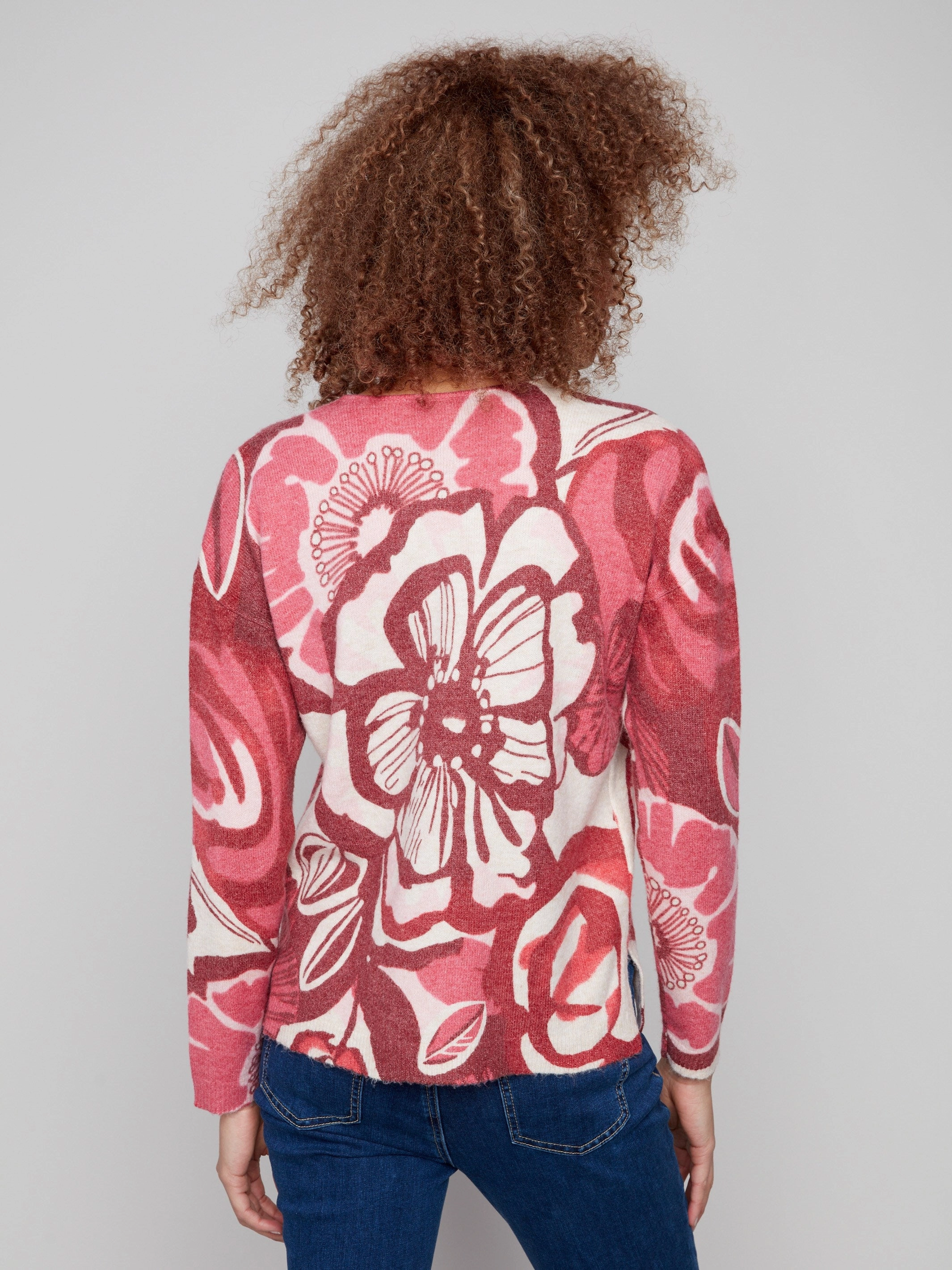 Yoga enthusiast Printed Plush Knit V-Neck Sweater - Vibrant