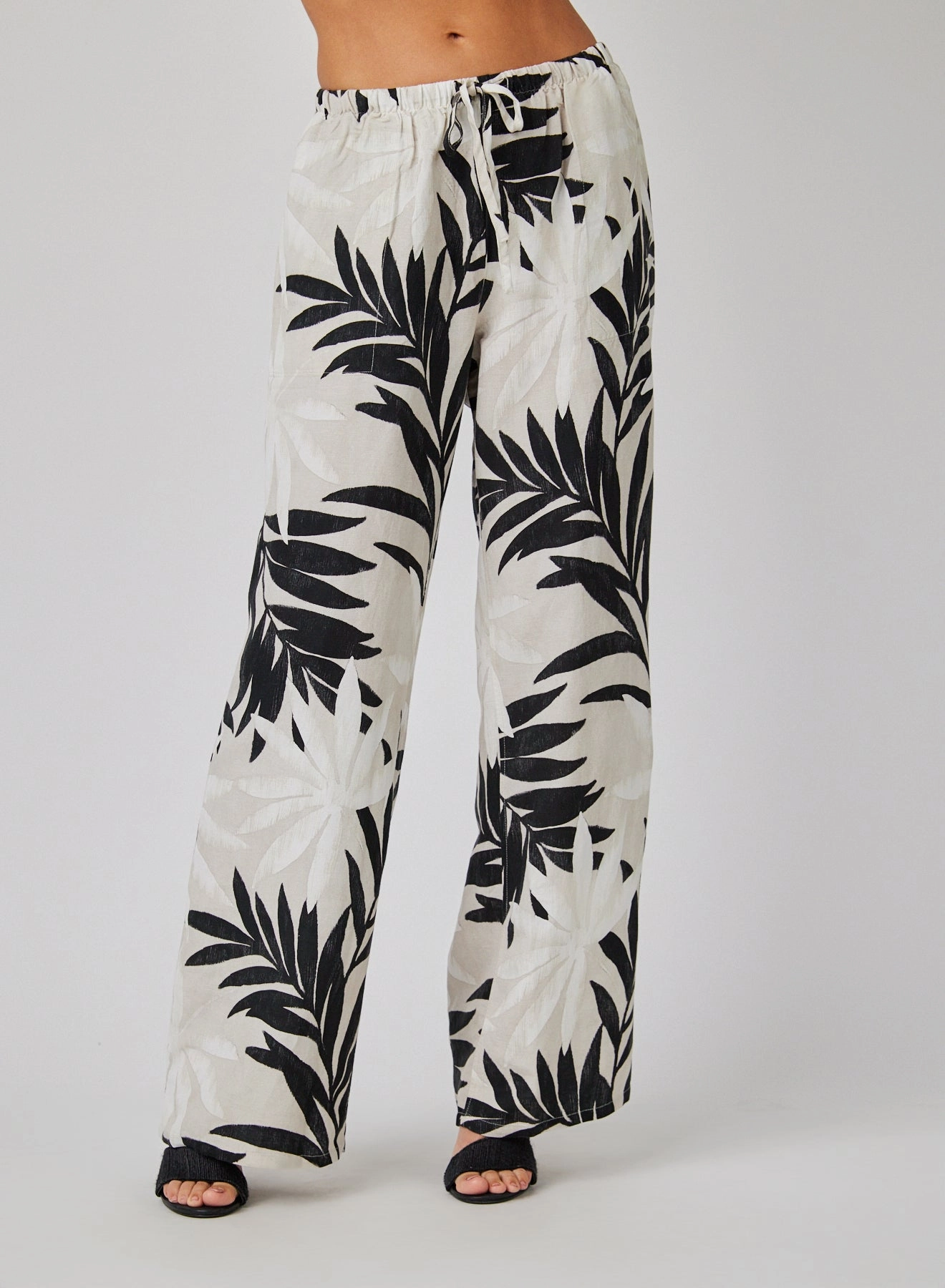 MAUI PALM PRINT WIDE LEG DRAWSTRING PANT Fresh Glow Peace Flow