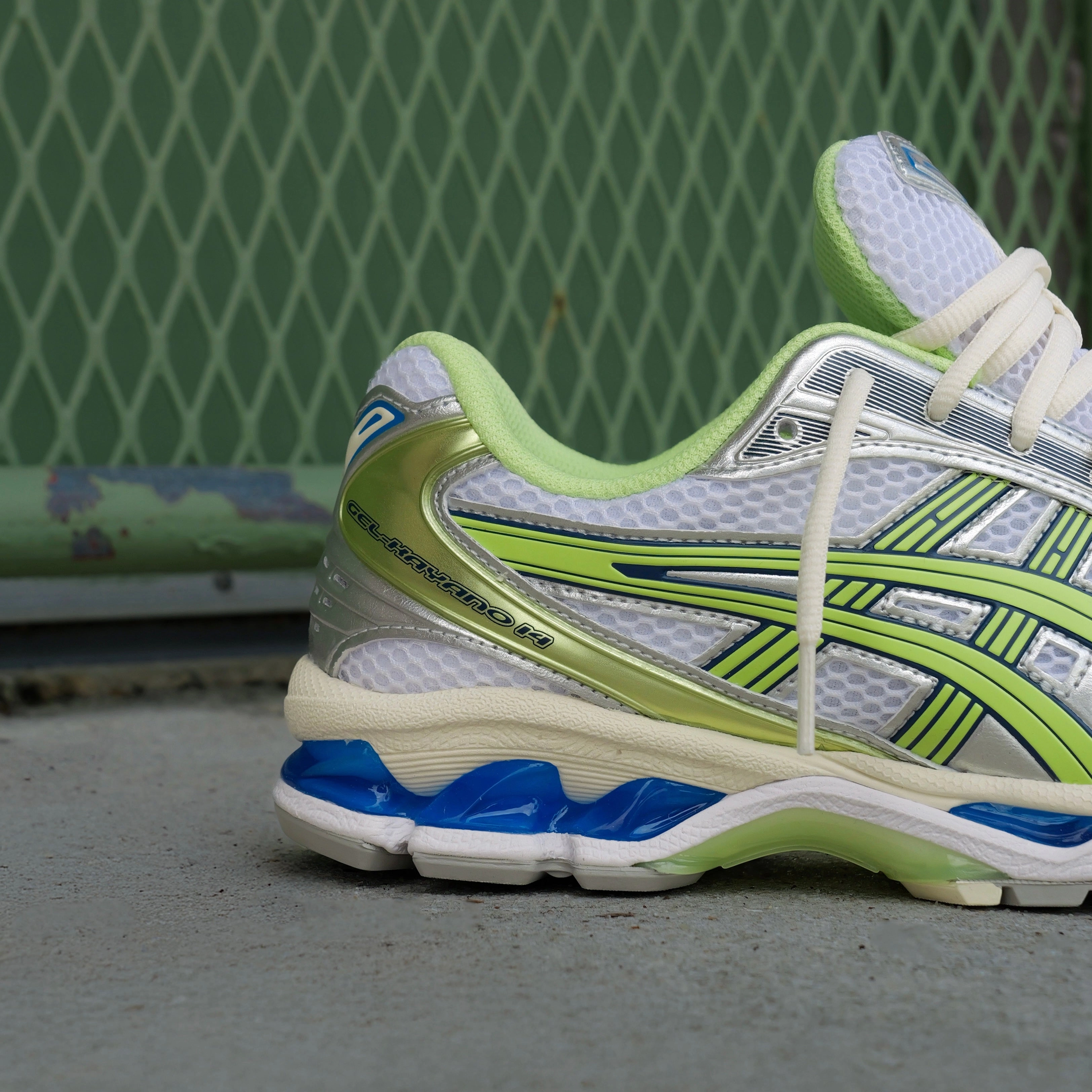 Wide toe box Mens Asics Gel-Kayano 14 (White/Lime Green)