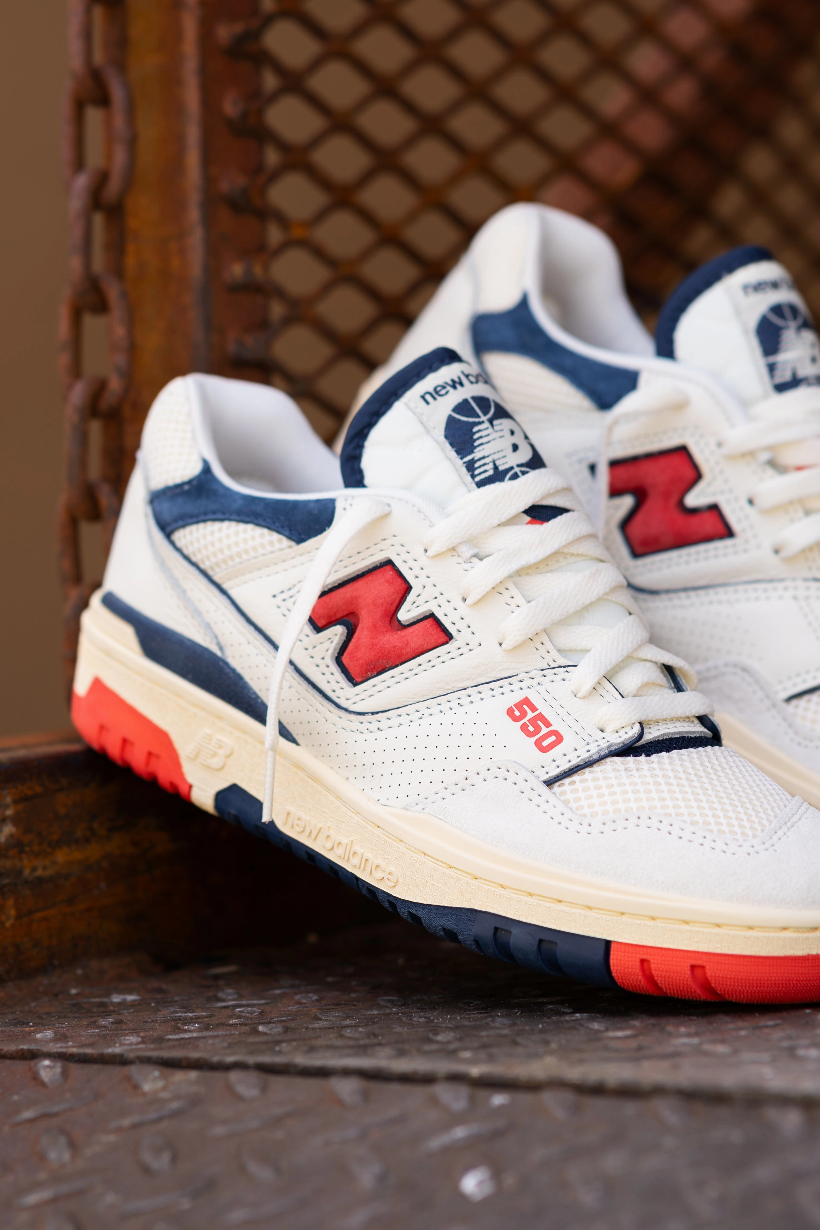 Mens New Balance 550 (White/Red) - BB550CPB Fitted touch Shock Design