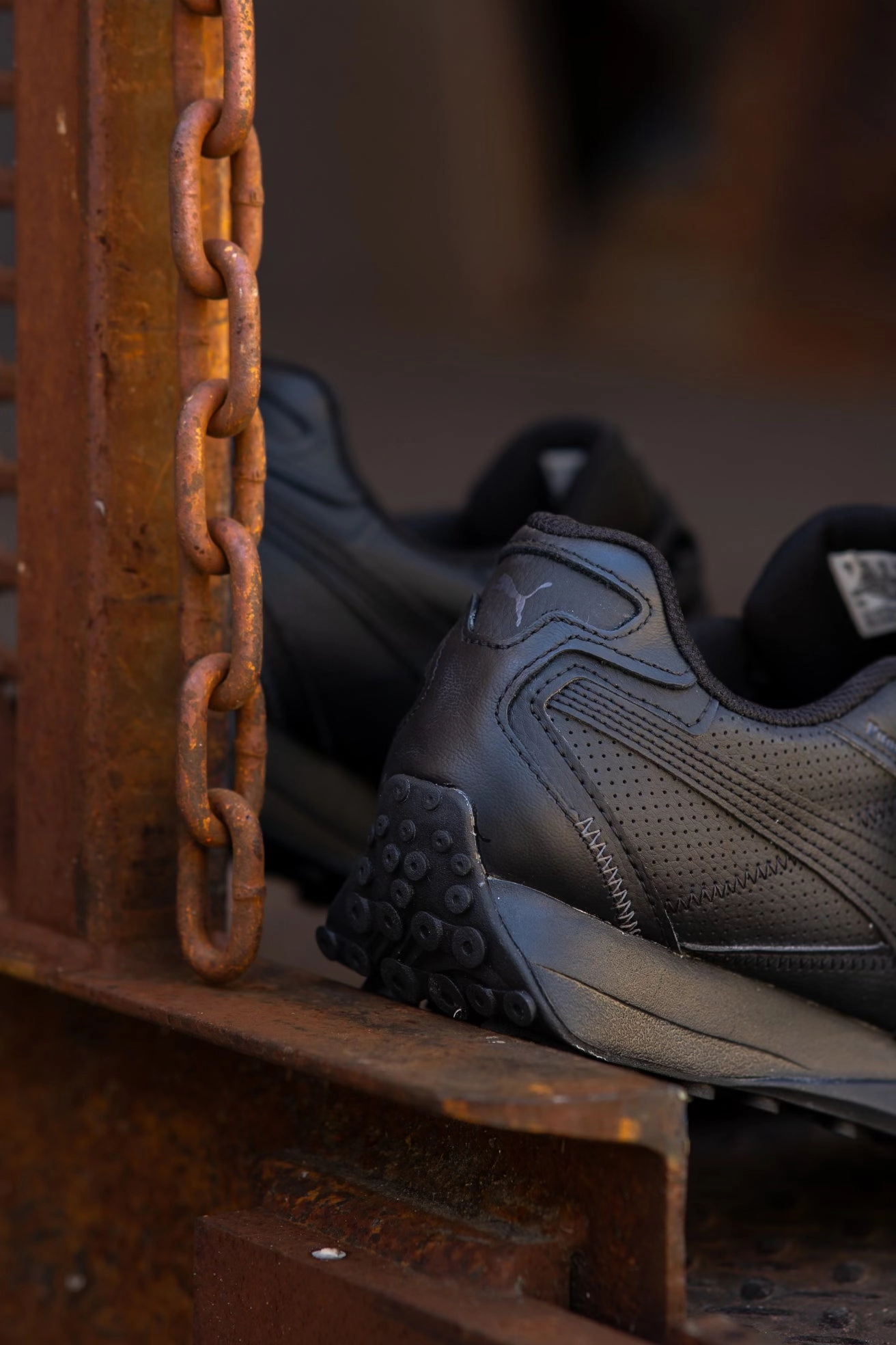 Mens Puma Blacktop Rider Leather (Black/Shadow Grey) Shock Diffusing Heel