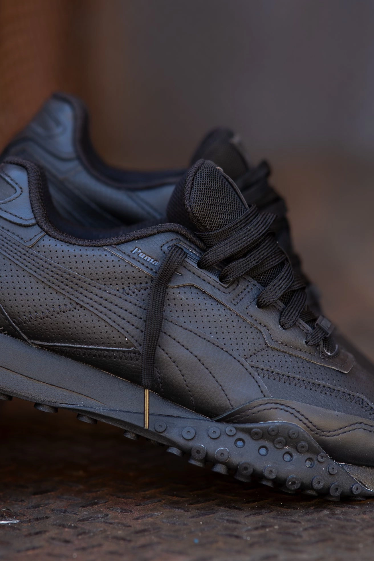 Mens Puma Blacktop Rider Leather (Black/Shadow Grey) Blown Rubber Cushion Comfort arch