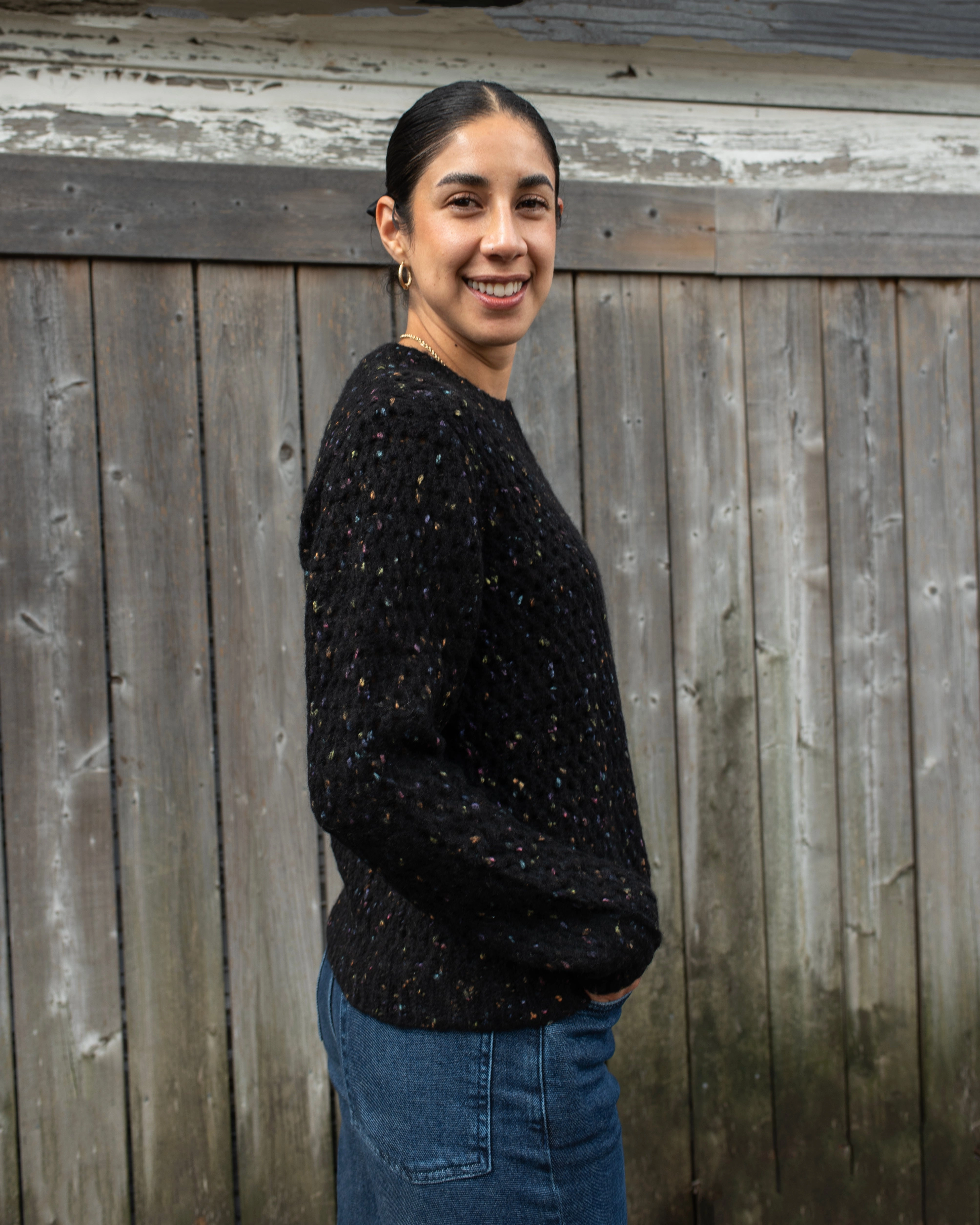 ZeroWaste Production MESH STITCH CONFETTI CREW NECK SWEATER