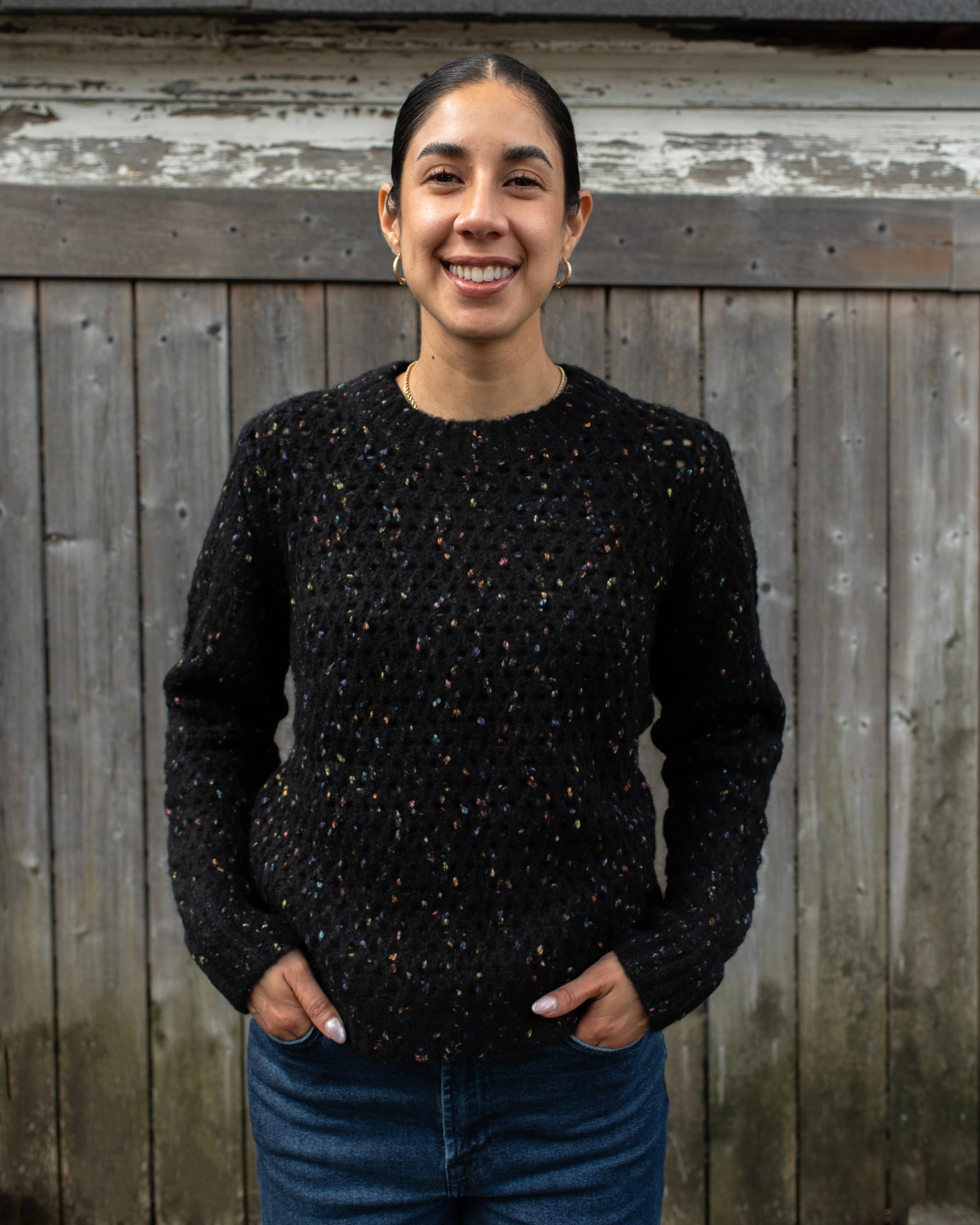 Mind Glow MESH STITCH CONFETTI CREW NECK SWEATER