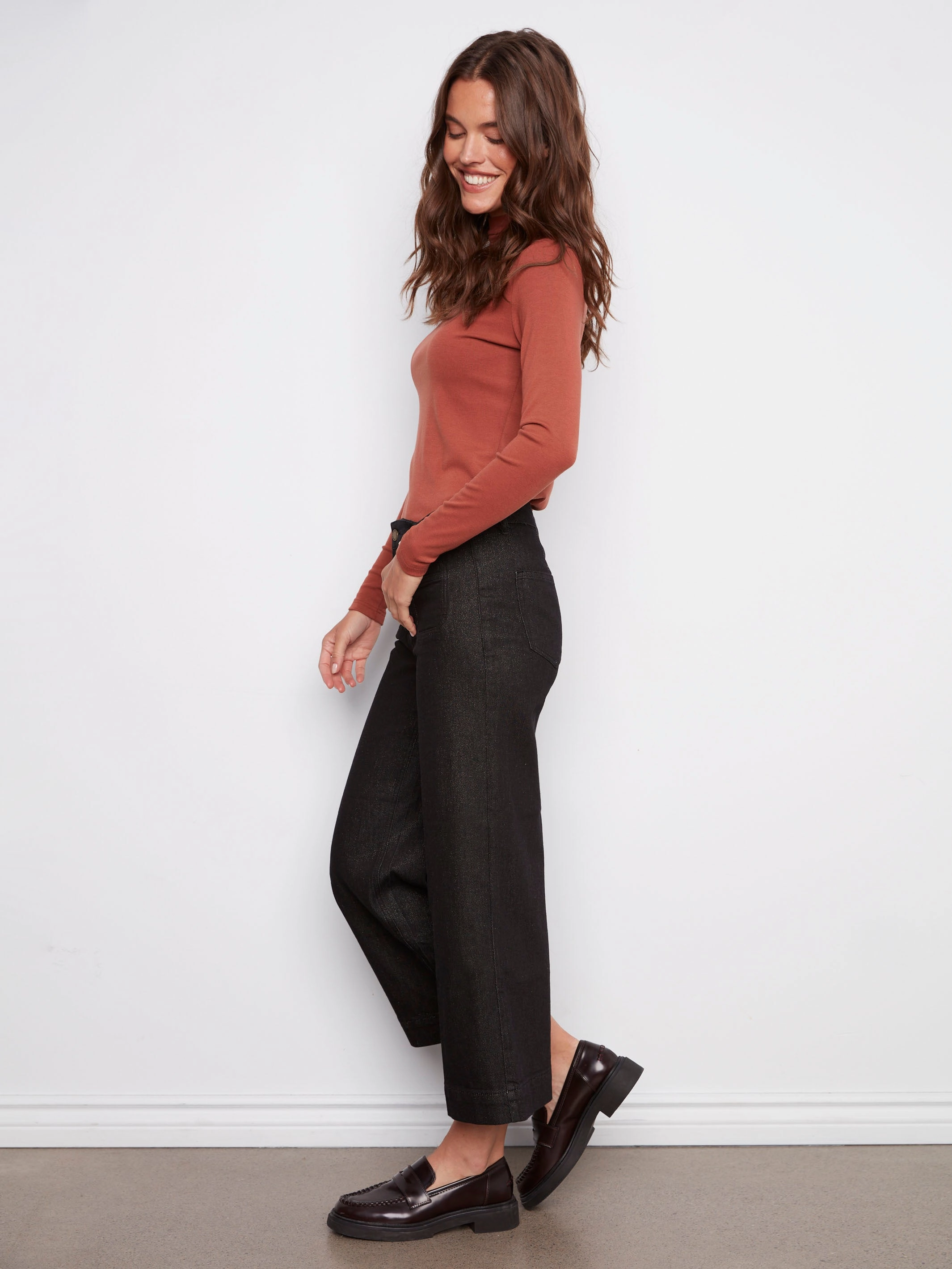 Metallic Patch Pocket Flare Jeans - Black All Body Fit Winter Warmth Student Outfit Textured