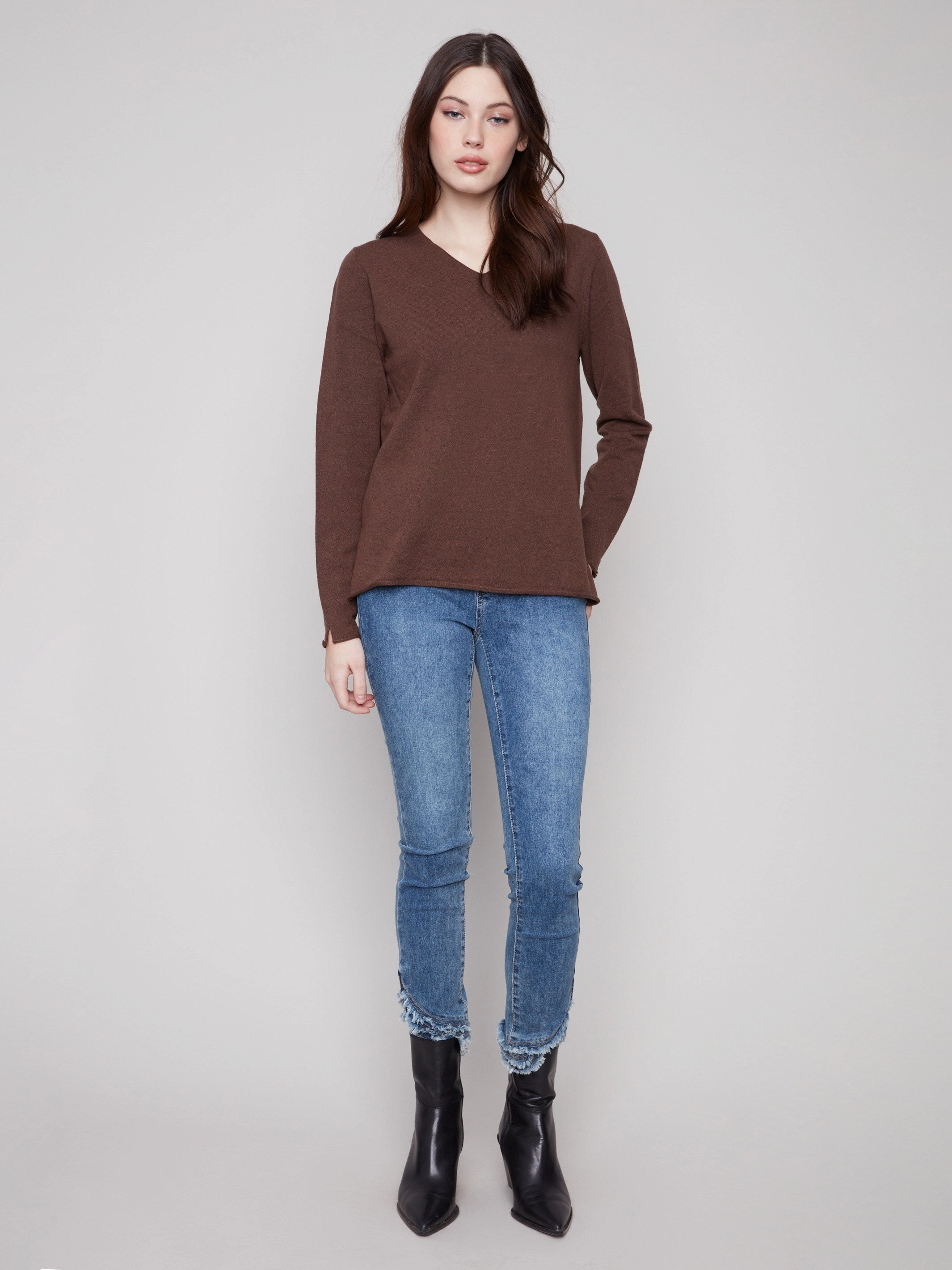 Gym workout Cycling - wear Basic V-Neck Sweater - Heather Mocha