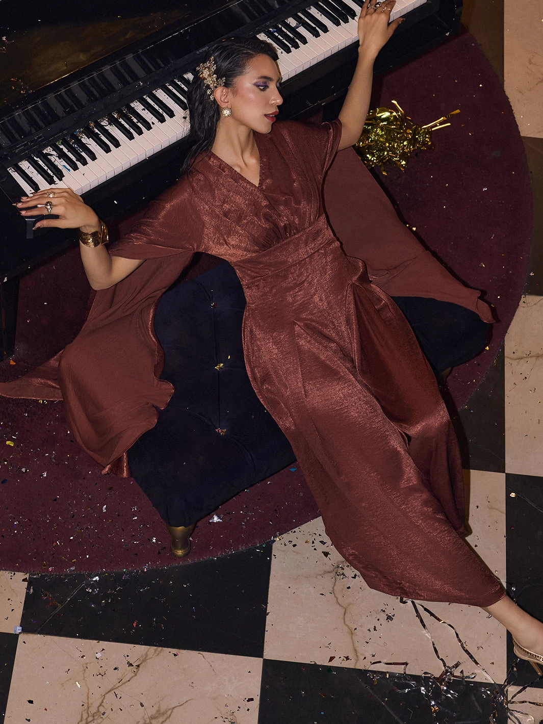 Royal Ember Satin jumpsuit Floral-Pattern