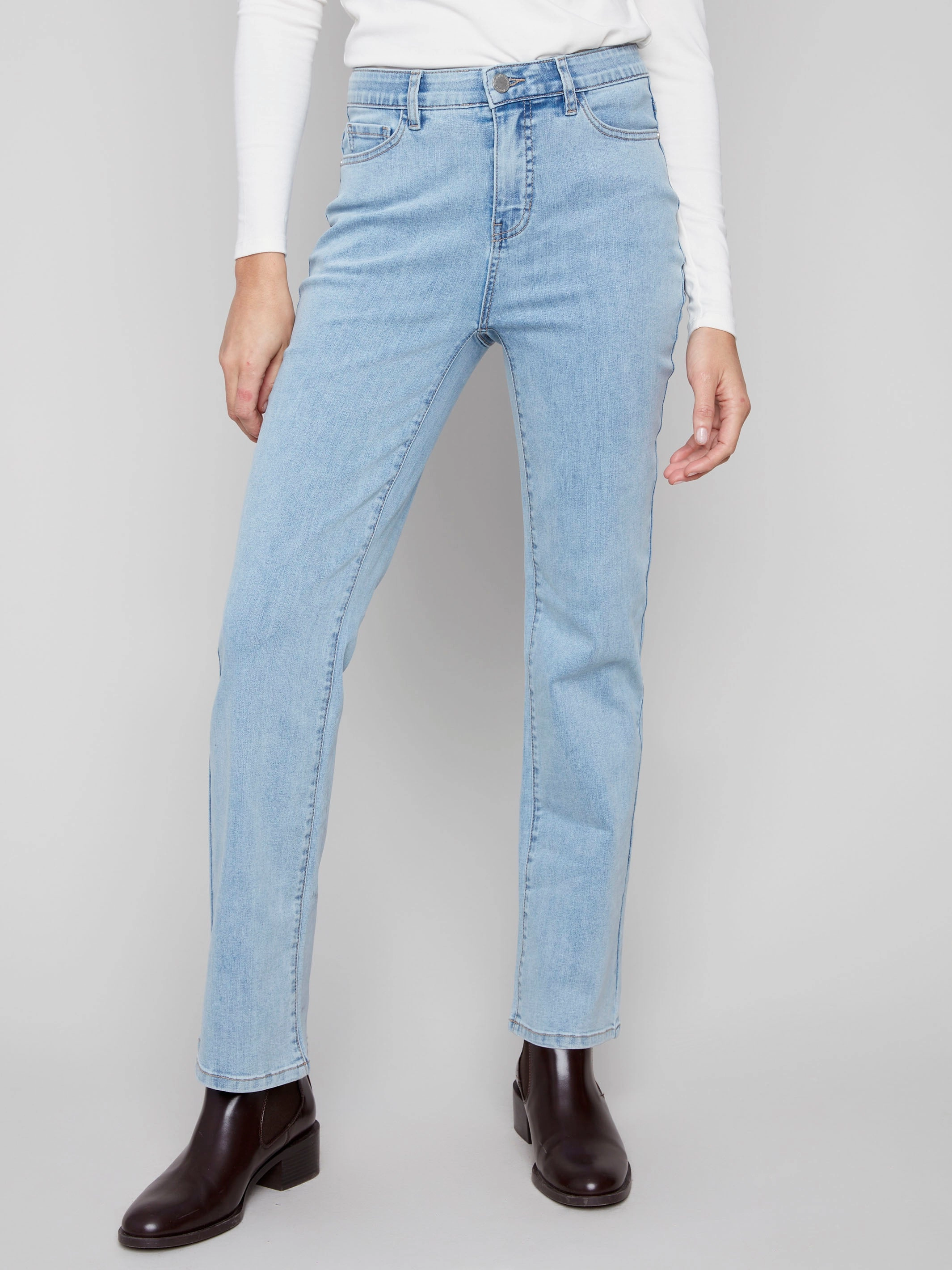 Charlotte Straight Leg Jeans - Light Blue elastic waistband