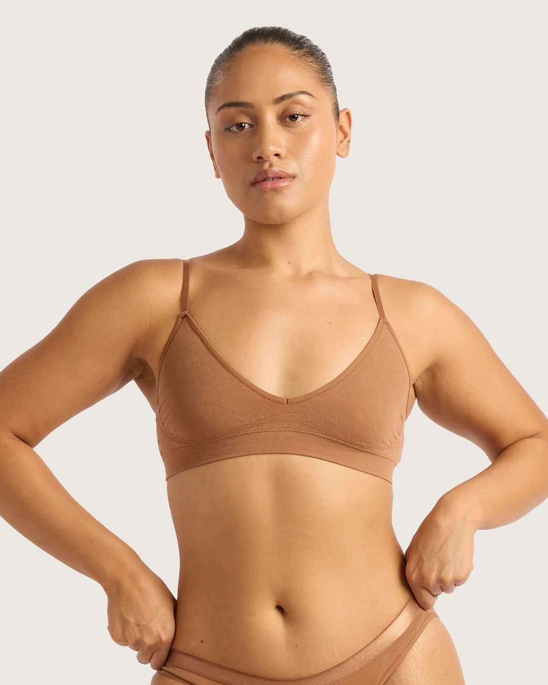 LYOLYTE Triangle Bralette - Maple Scoop neck seams Tasseled edges
