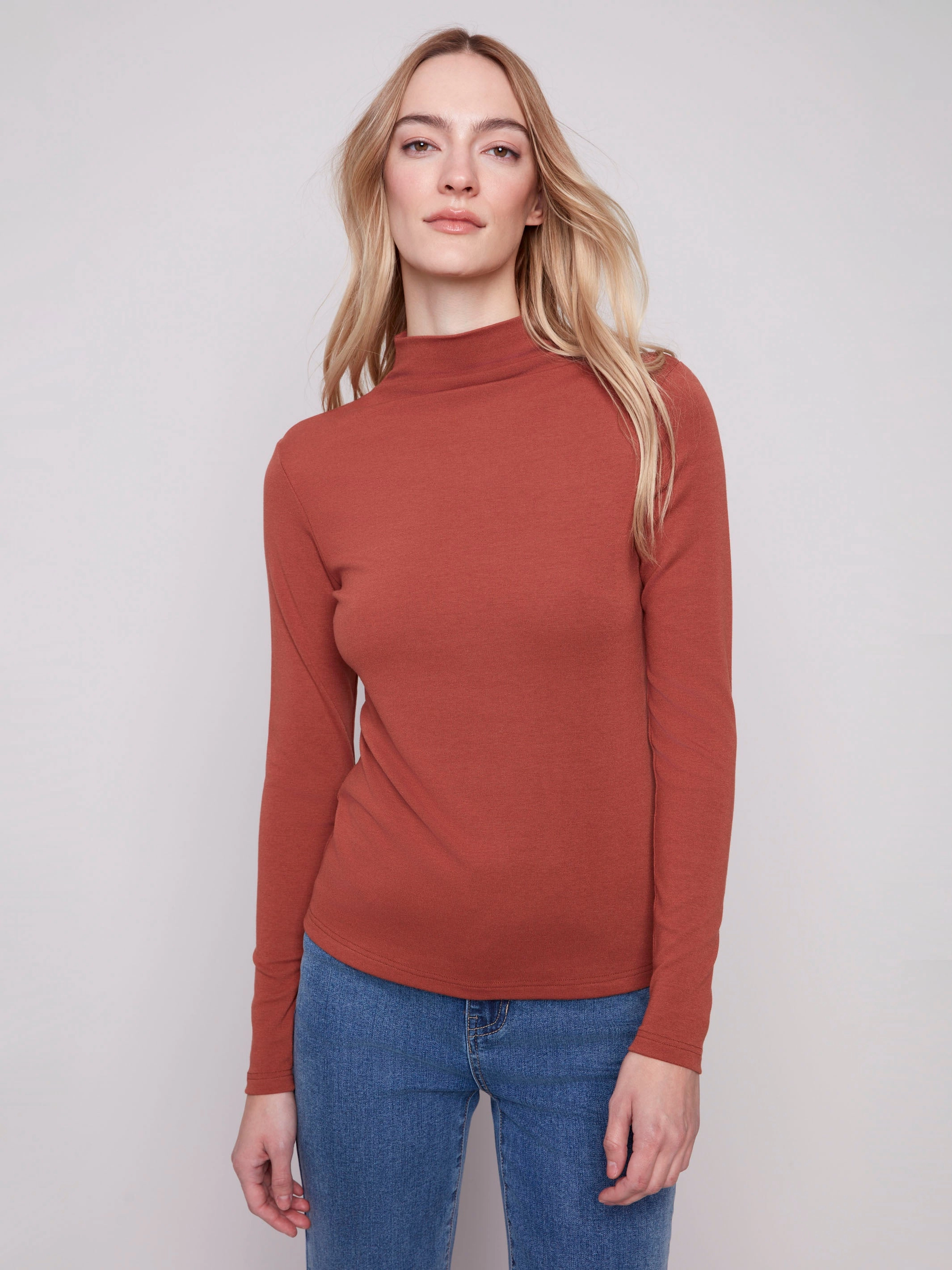 Long Sleeve Mock Neck Top - Sepia Beach Wear Tall