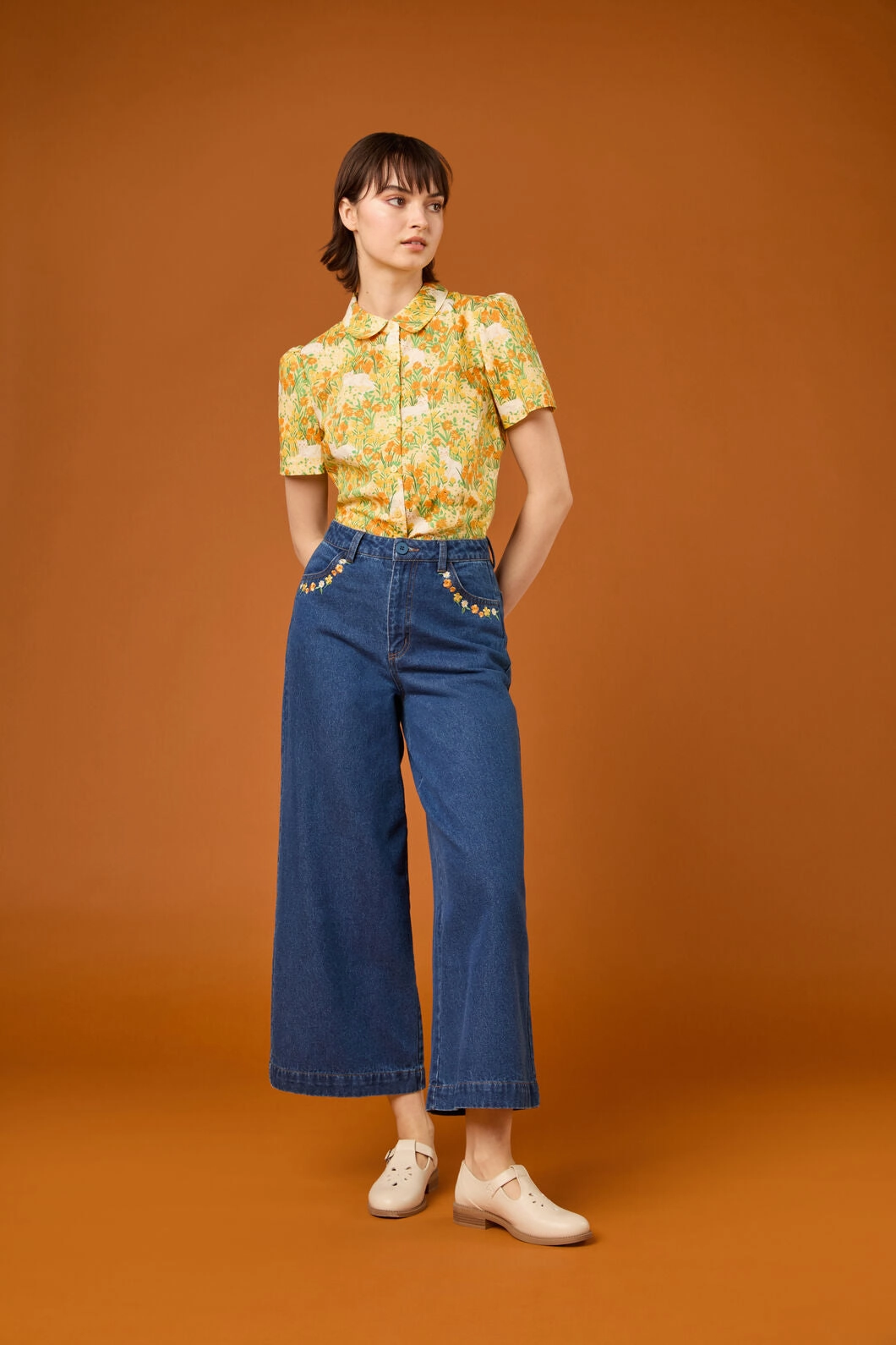 Cat Embroidered Denim Jean Smooth Picnic Style