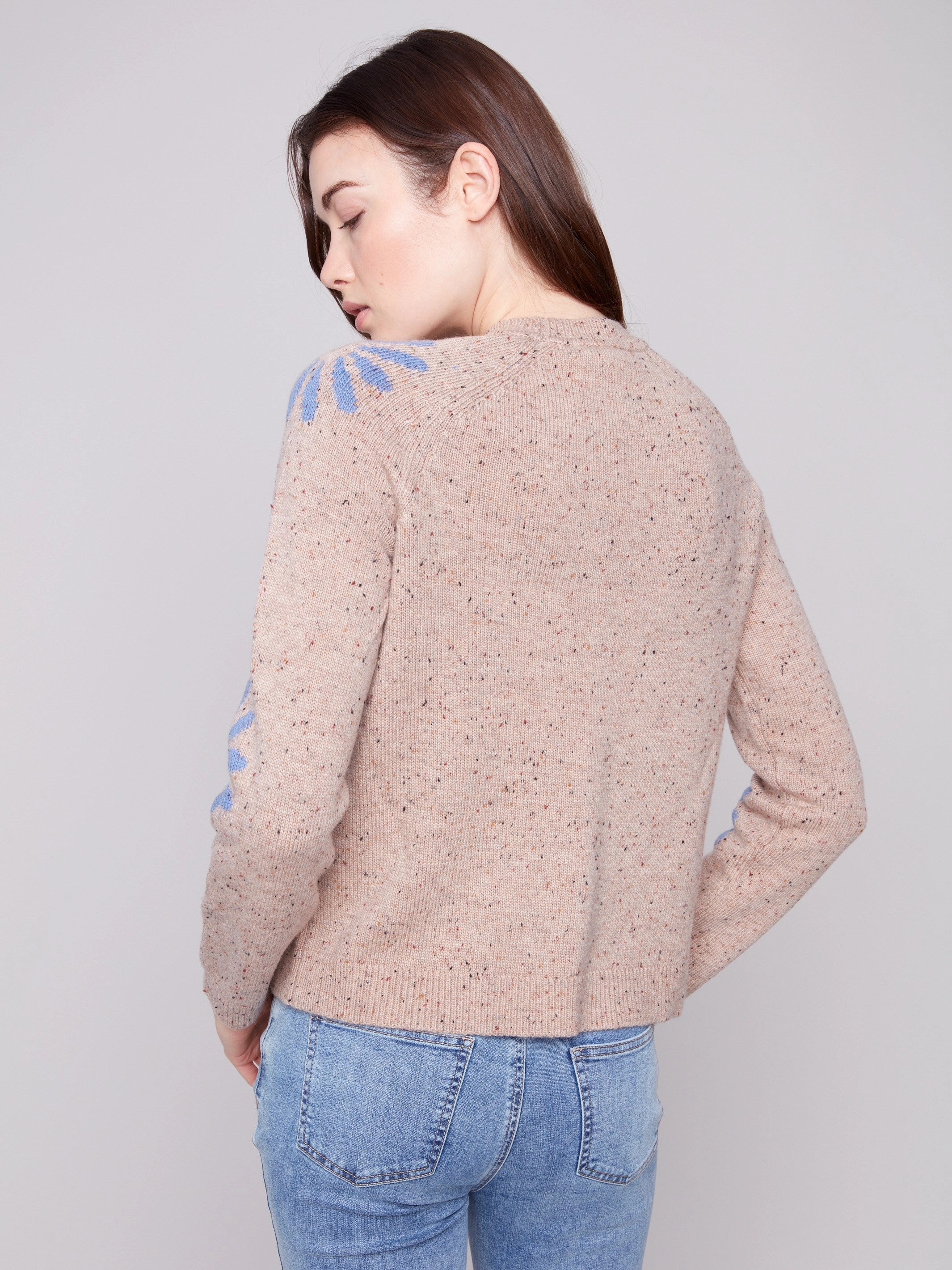 Nep Yarn Mock Neck Floral Sweater - Heather Nutmeg Sleep Matte Look