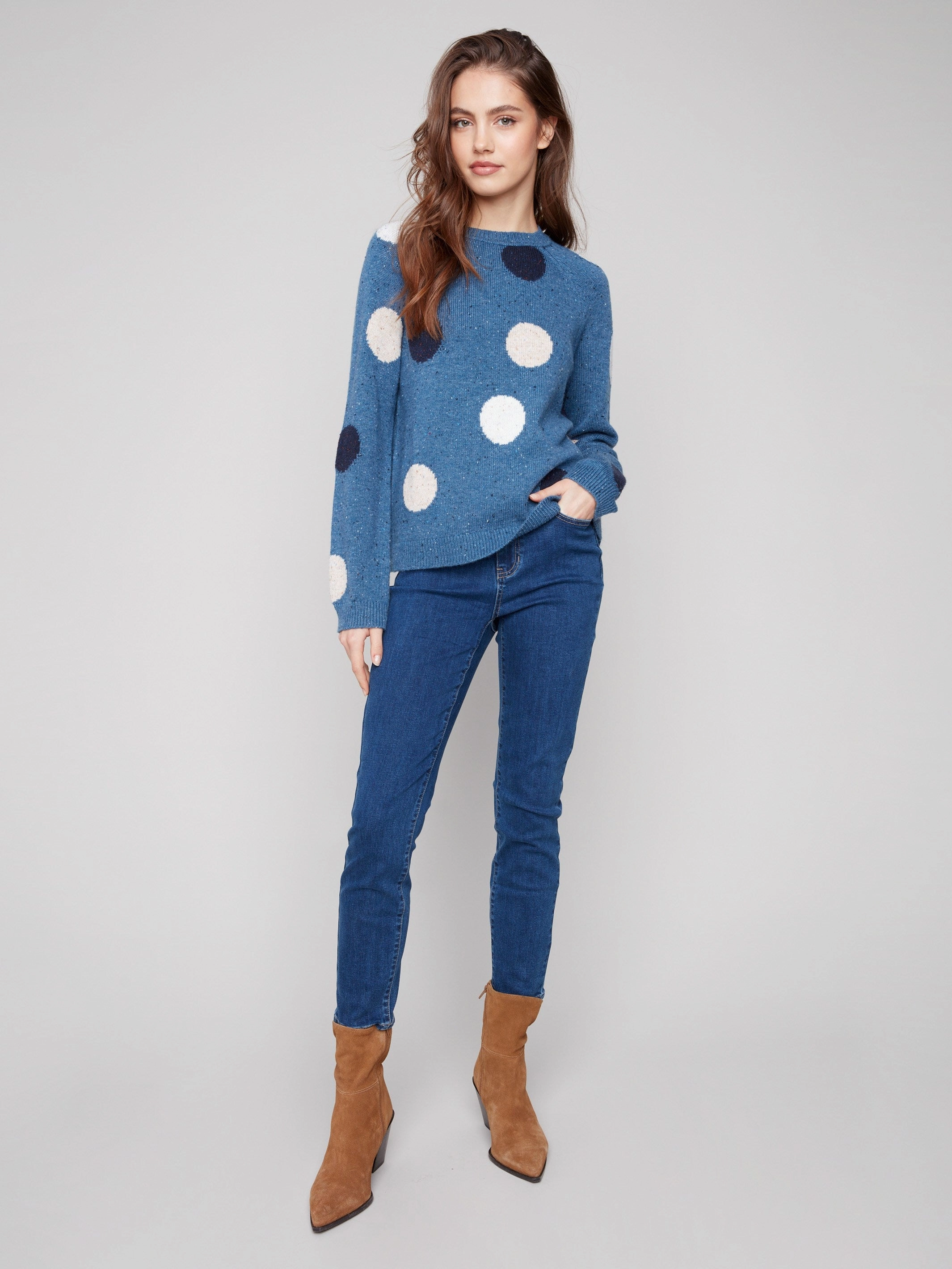 Studio Nep Yarn Mock Neck Polka Dot Sweater - Heather Oxford