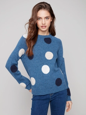 Nep Yarn Mock Neck Polka Dot Sweater - Heather Oxford Elastic Classic lover