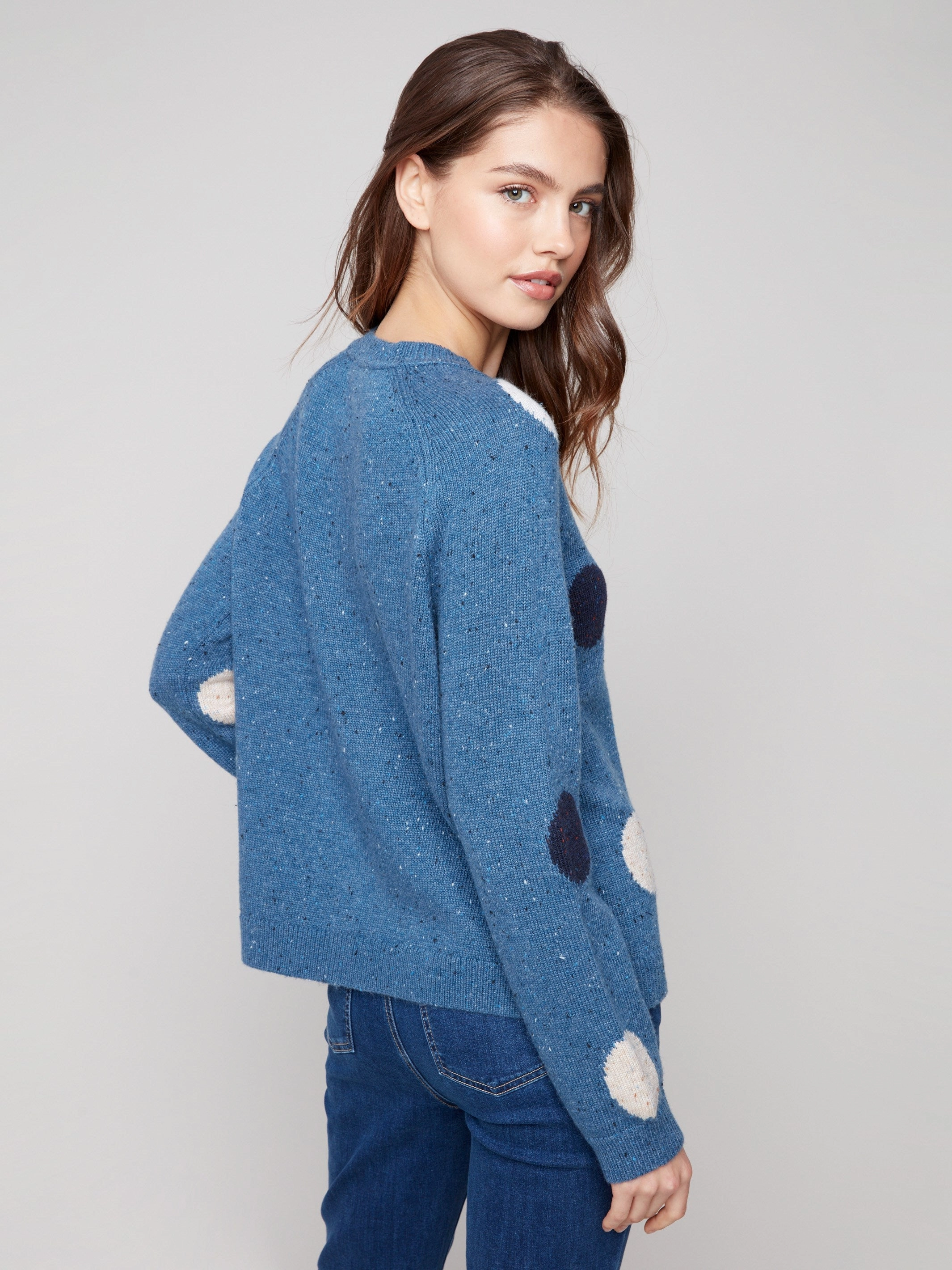Nep Yarn Mock Neck Polka Dot Sweater - Heather Oxford Abrasion resistant Autumn