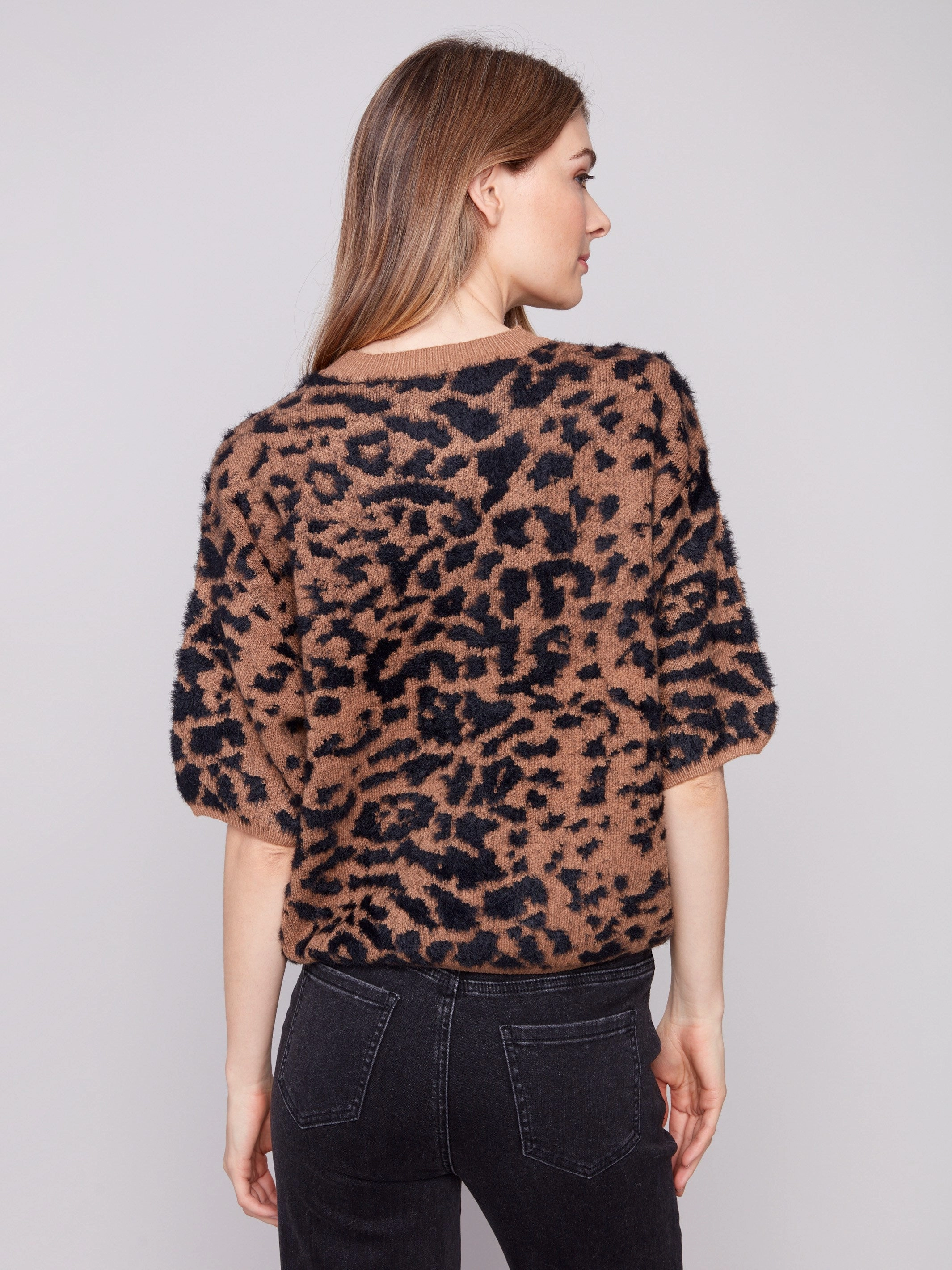 Balloon Elbow Sleeve Knit Sweater - Leopard Cold Wash Optimized