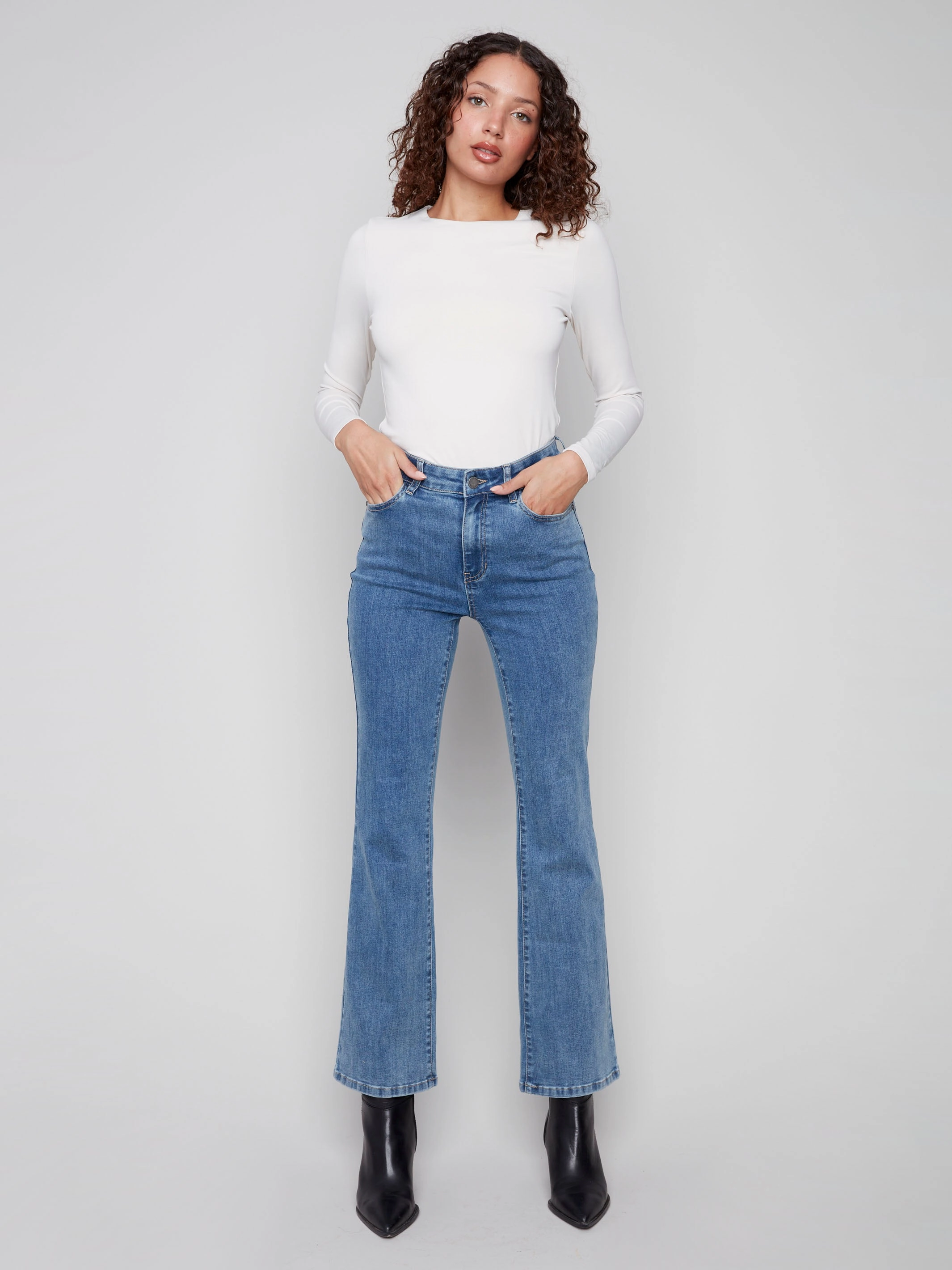 Celine Flare Leg Jeans - Medium Blue Modern Cut