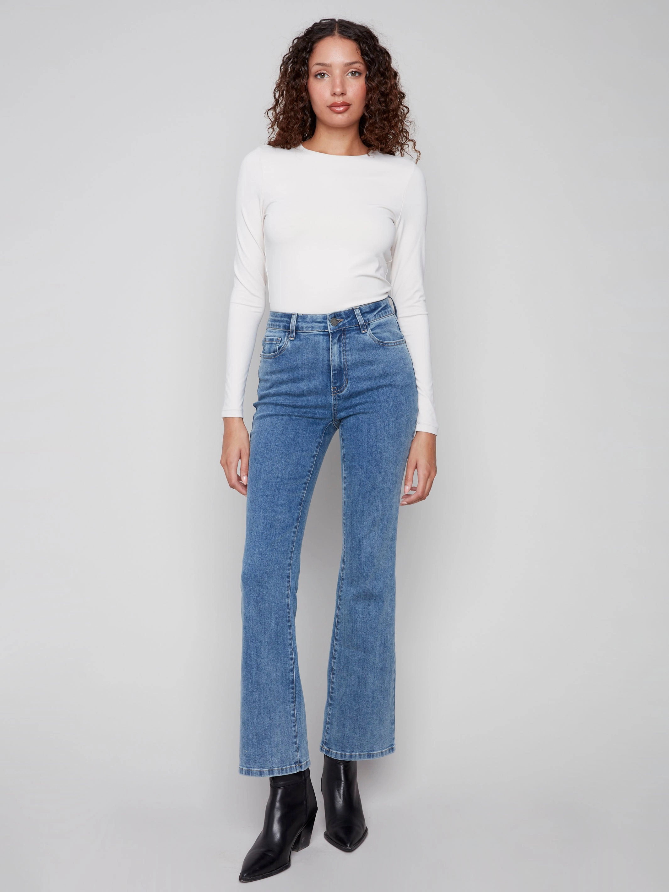 Smart Basic Sunny Vibes Office Wear Celine Flare Leg Jeans - Medium Blue