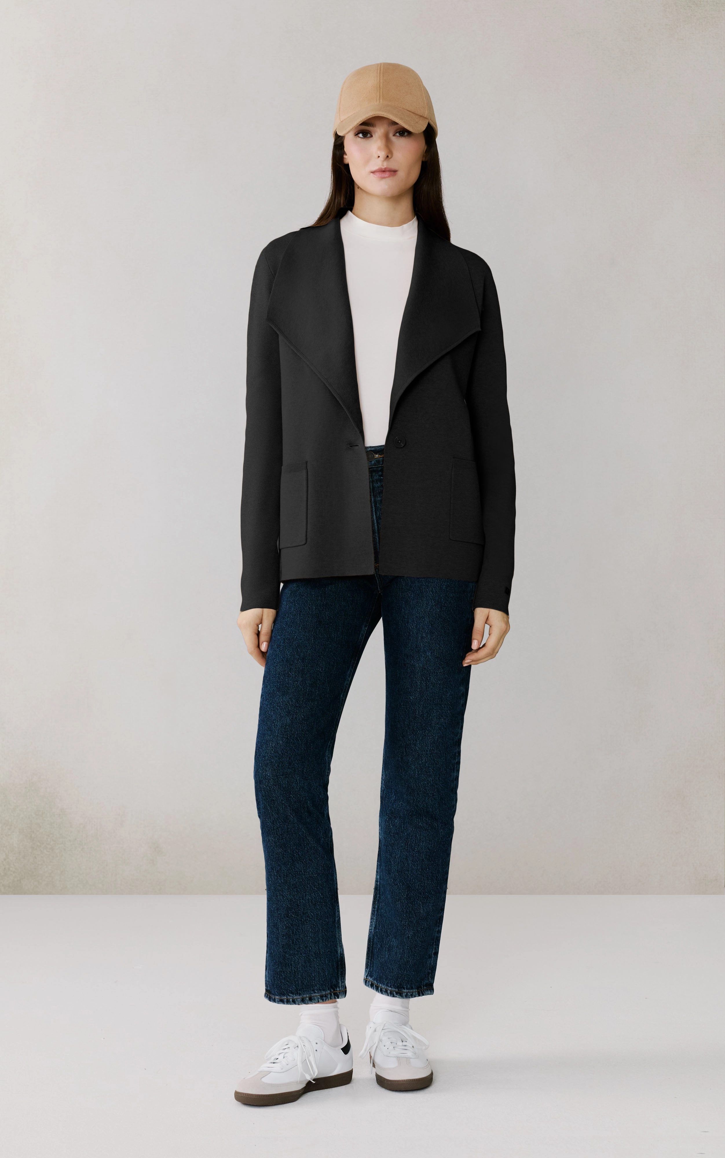 Net Fit QuickDry Material IONI KNIT CARDI WITH OVERSIZE LAPEL