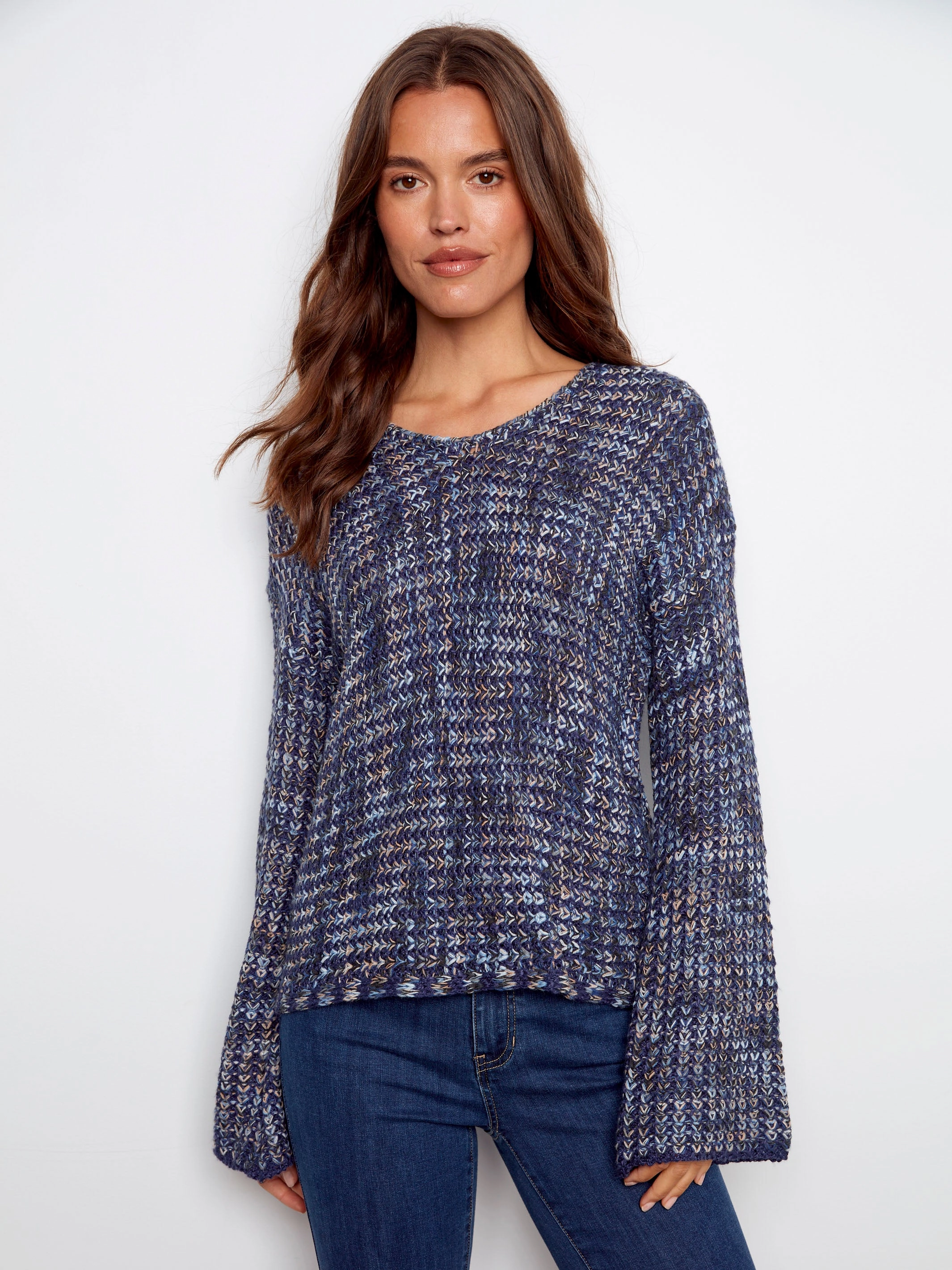 Work Wear Cold Weather Novelty Yarn Crochet Sweater - Blue