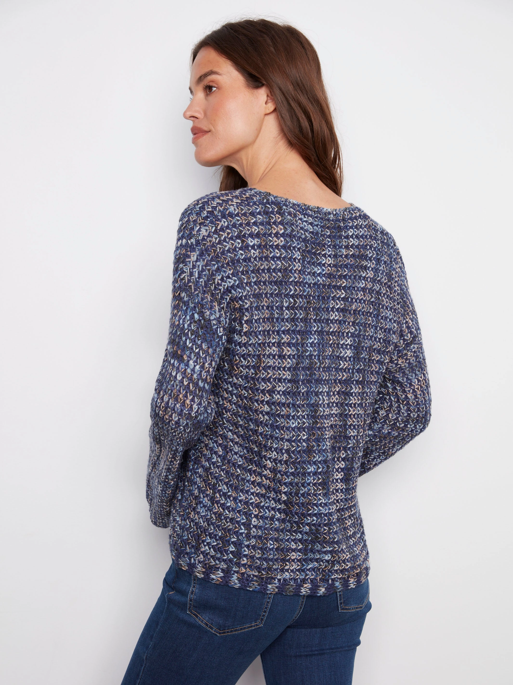 Arid zone Novelty Yarn Crochet Sweater - Blue